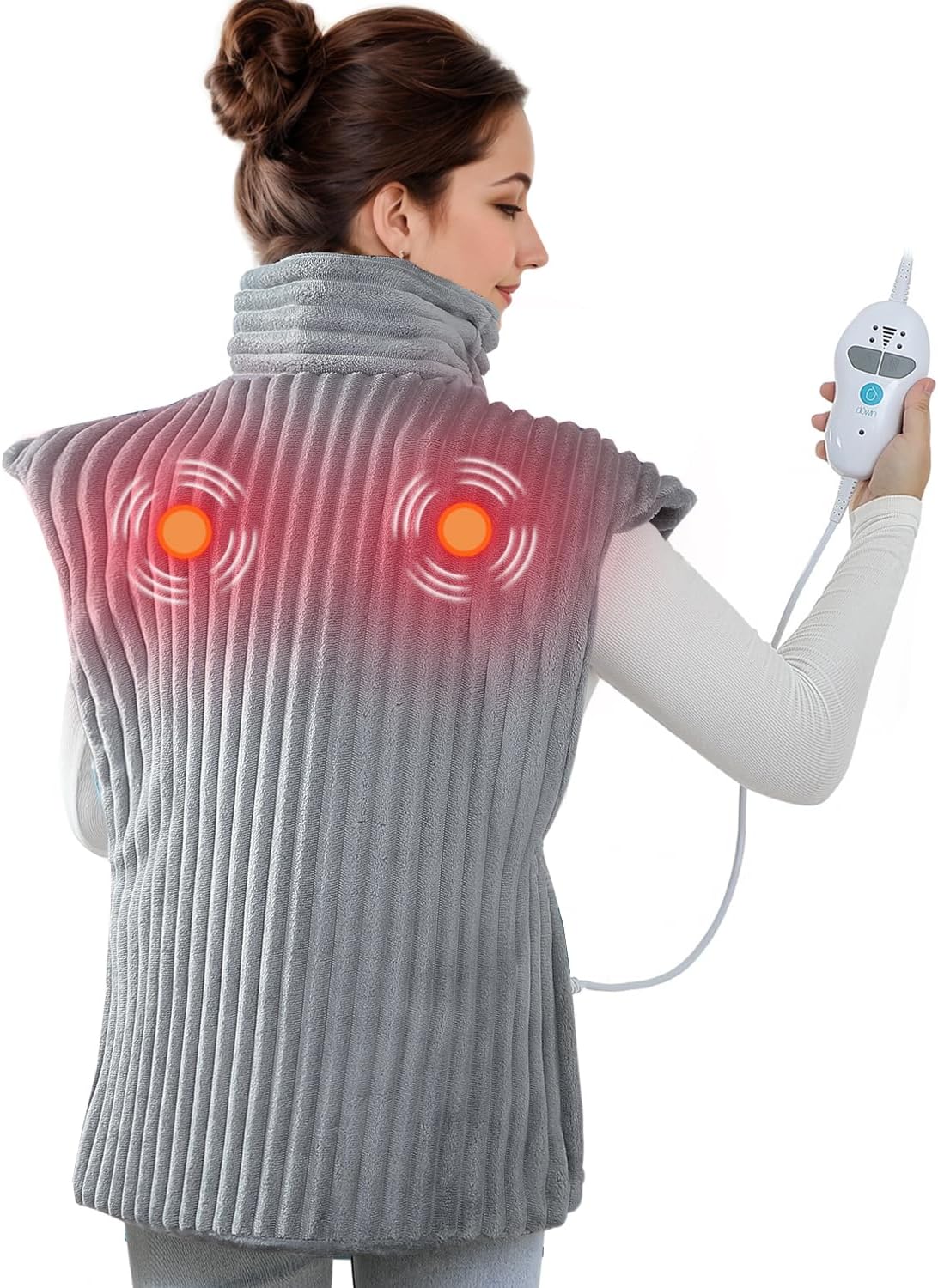 Massaging Heating Pad for Neck and Shoulders,Wearable Heating Pads for Back Pain Relief,Auto-Shut Off, 2 Heat Settings Heating Pad Wrap with Massager,Machine Washable,24 x35inch Grey 2 Massagers Grey