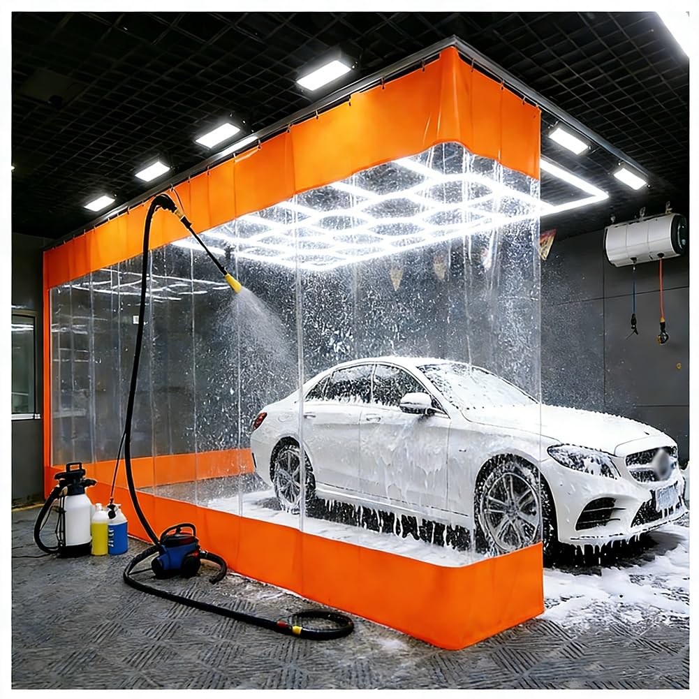 GJMSSMY Garage Divider Curtains for Work Areas, PVC Spliced Tarpaulin with Anti-Rust Eyelets, Industrial Wash Bay Curtains, Panel Partition Space Quickly for Porch Wash Car Depot(Orange,3x2m/9.8x6.6