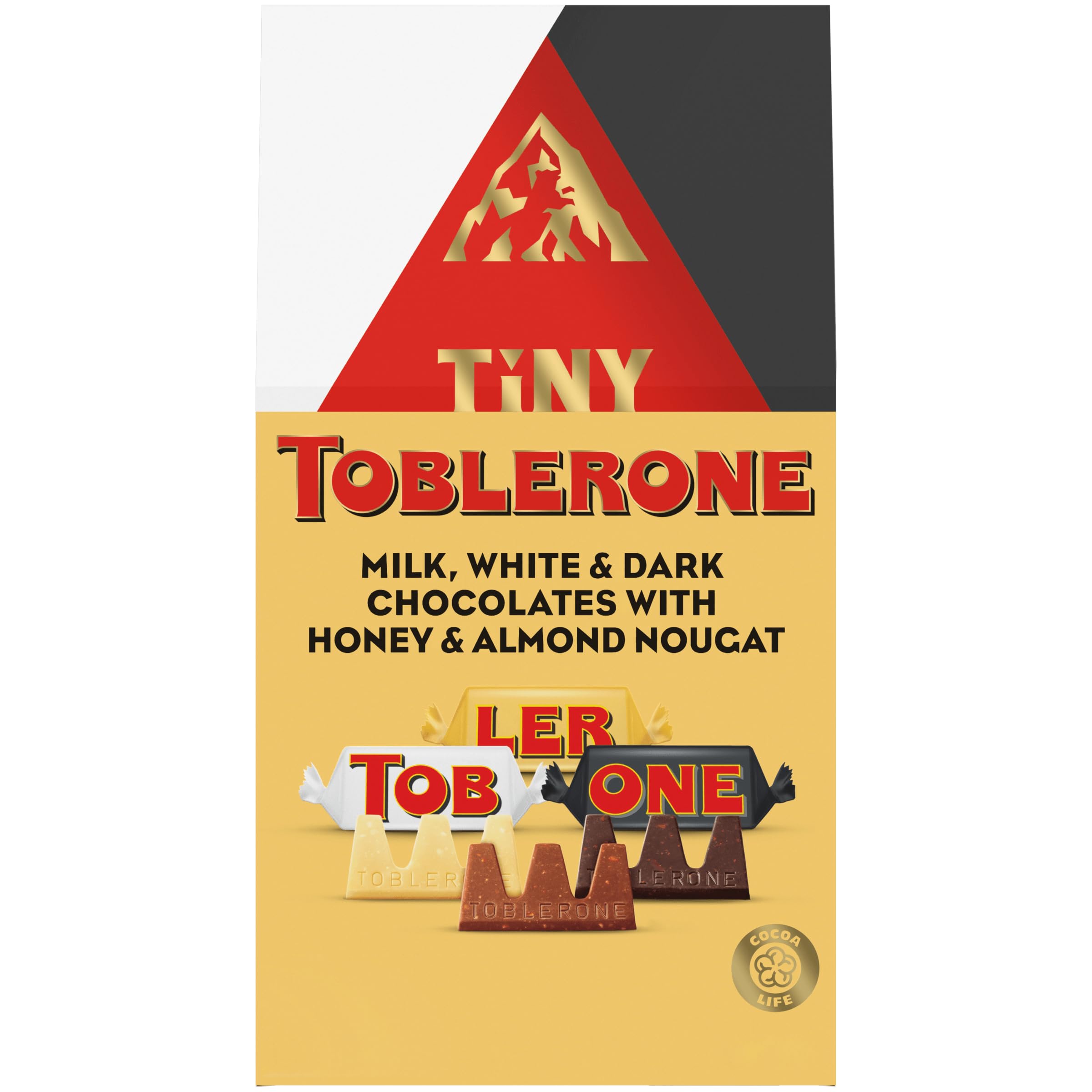 TOBLERONE Tiny Assorted Chocolate Bars Variety Pack (Milk, Dark, & White), 1 Gift Bag (27 Pieces)
