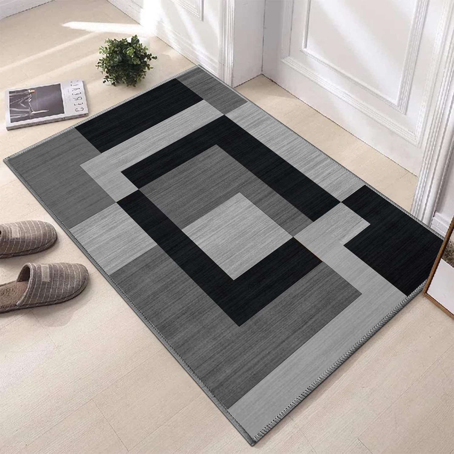 Hafaa Door mats 80 x 150 cm Non Slip Mats for Kitchen Floor Soft Heavy Duty Doormats Inside Stylish Printed Welcome Front Doormat Dirt Trapper Indoor Outdoor Mat (Milo Black and Grey) — image 1