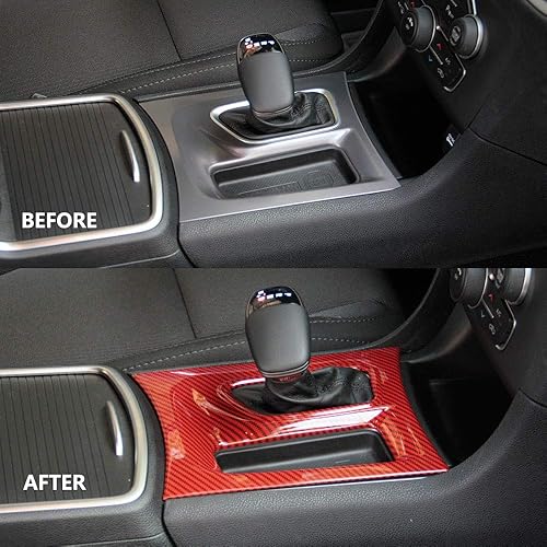 Miniatura 5 de crosselec Panel de cambio de marchas de control central de fibra de carbono Ajuste para Dodge Charger 2015+ (rojo)