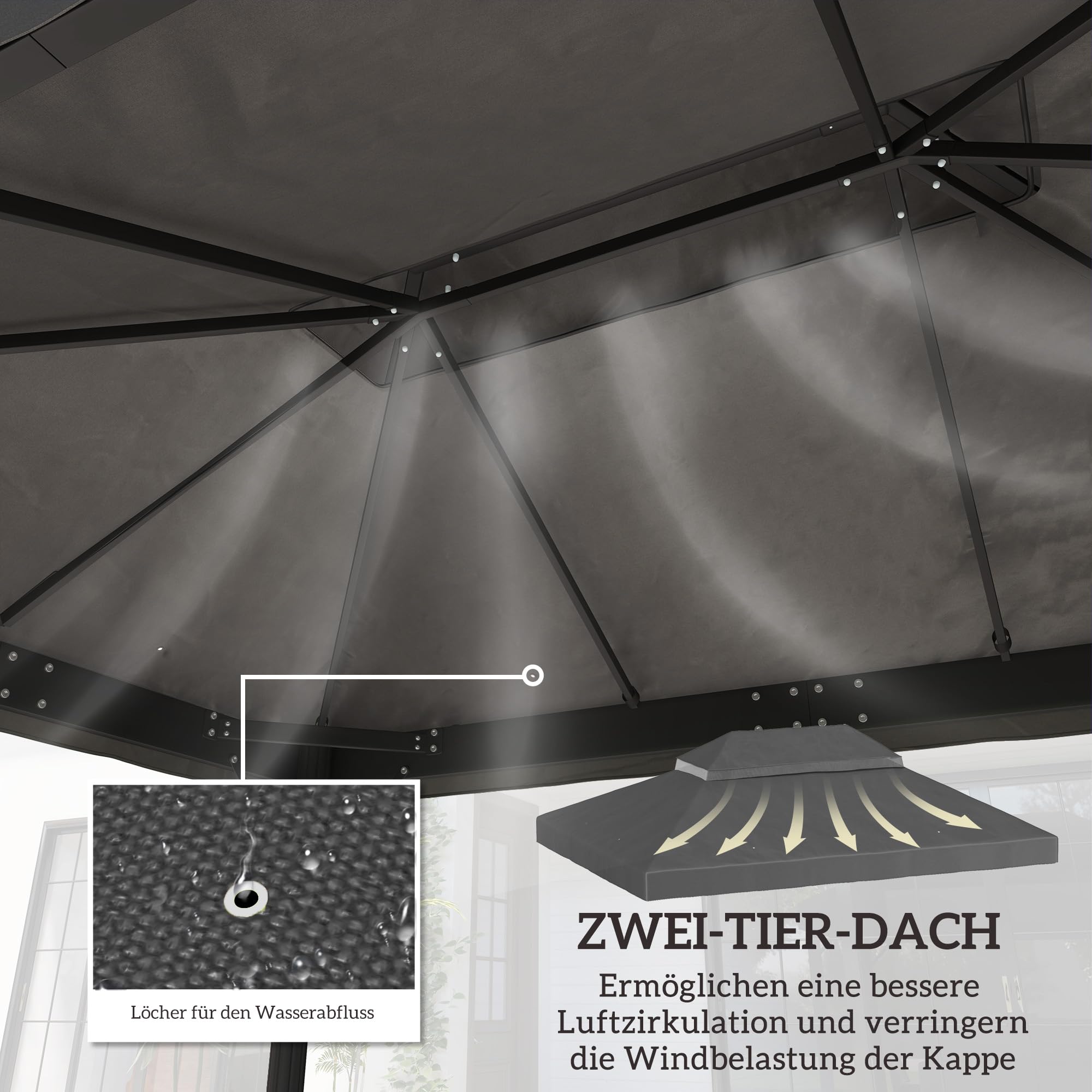 Outsunny Dach zapasowy do pawilonu 3 x 4 m, wodoszczelny, 370 g/m², ciemnoszary | Dach pawilonu z powłoką PCW, podwójny dach, zapasowy pokrowiec do pawilonu ogrodowego, części zamienne z tkaniny Oxford
