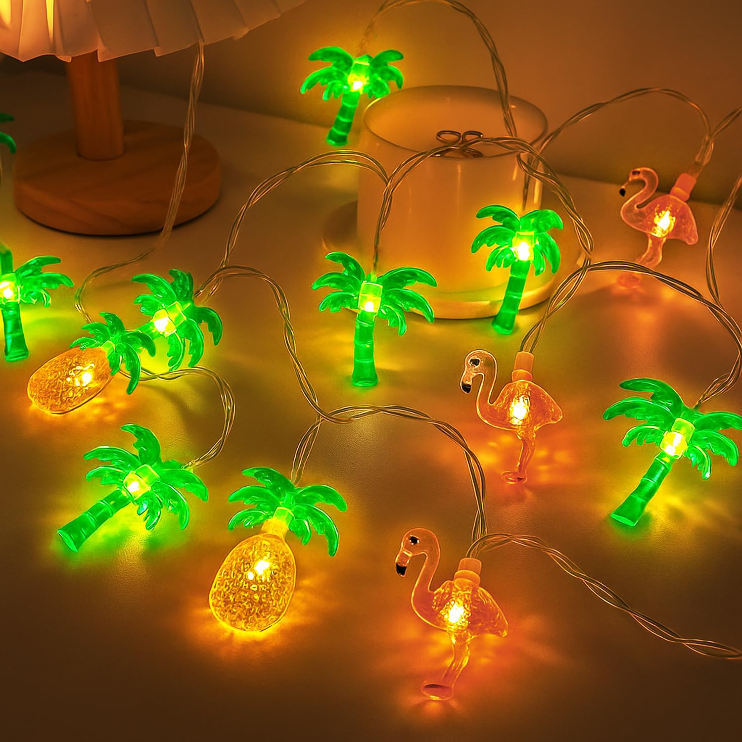 Sunshine smile Hawaii Summer Fairy Lights, 3 m, 20 LEDs, Hawaiian Tropical Fairy Lights, Flamingo Fairy Lights, Suitable for Hawaiian Parties, Indoor and Outdoor Use, Summer Festival, Beach Decoration