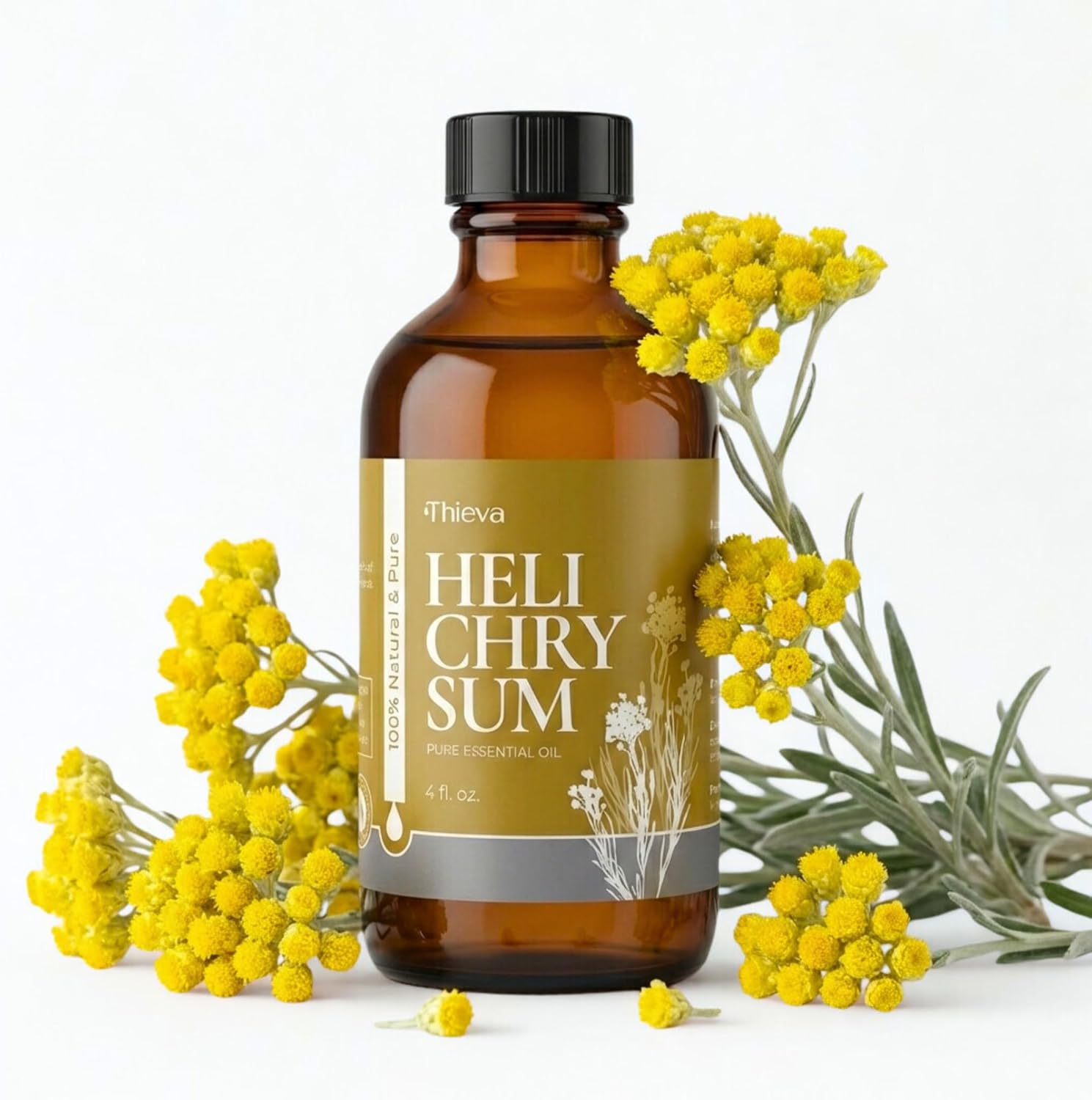 THIEVA Helichrysum Essential Oil 4 oz (118 ml) – 100% Pure and Natural Non-GMO Helichrysum (Gymnocephalum) Oil for Aromatherapy, Focus, and Relaxation