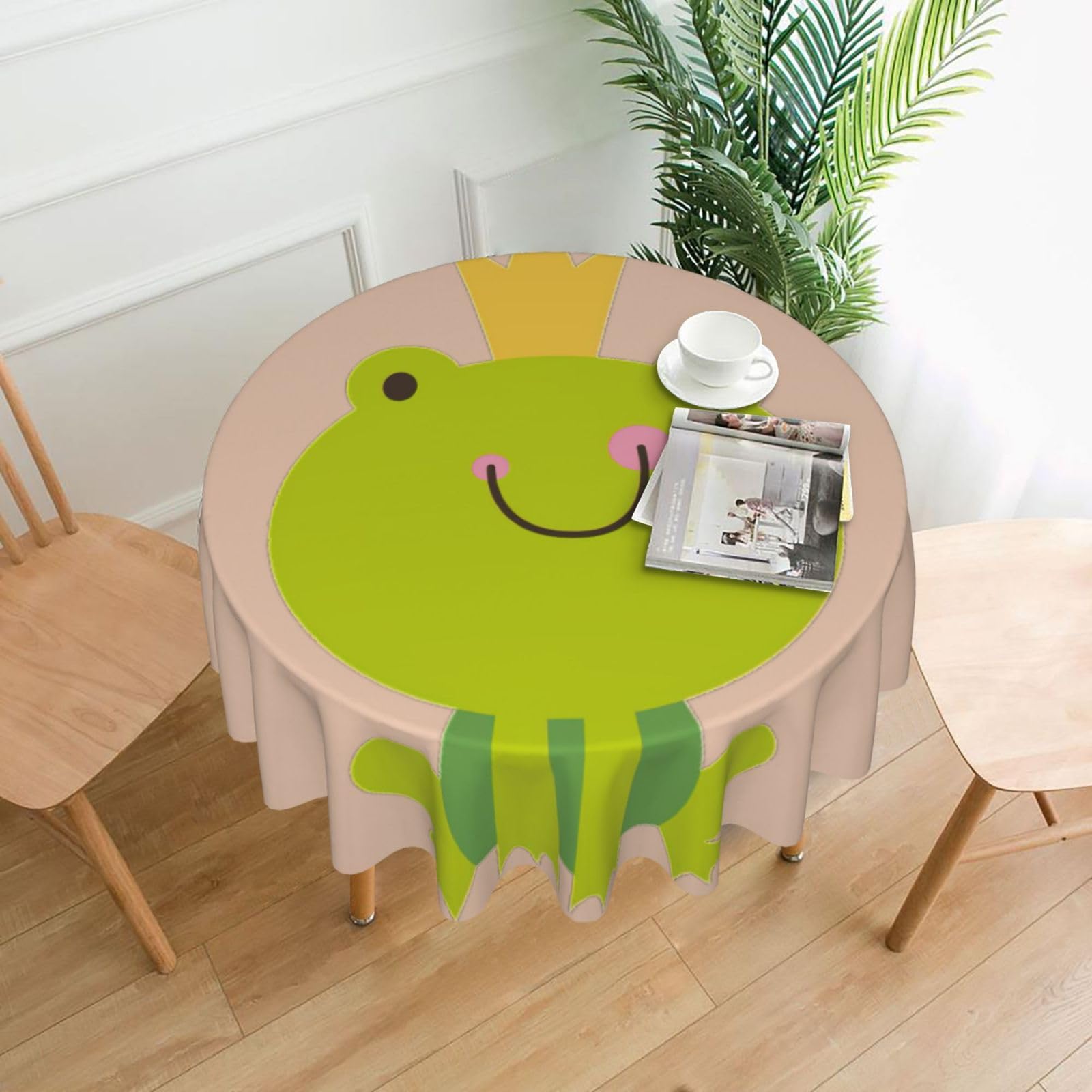 SDEGTHO Crown frog Print Modern Retro Round Tablecloth 60in Polyester Fabric Cover for Party Dining Table Washable