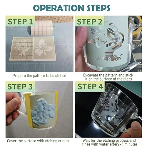 Miniatura 4 de Crema de grabado para vidrio, espejos, cerámica, porcelana, mármol y pizarra, para fabricantes, creadores, artesanos, aficionados al bricolaje de