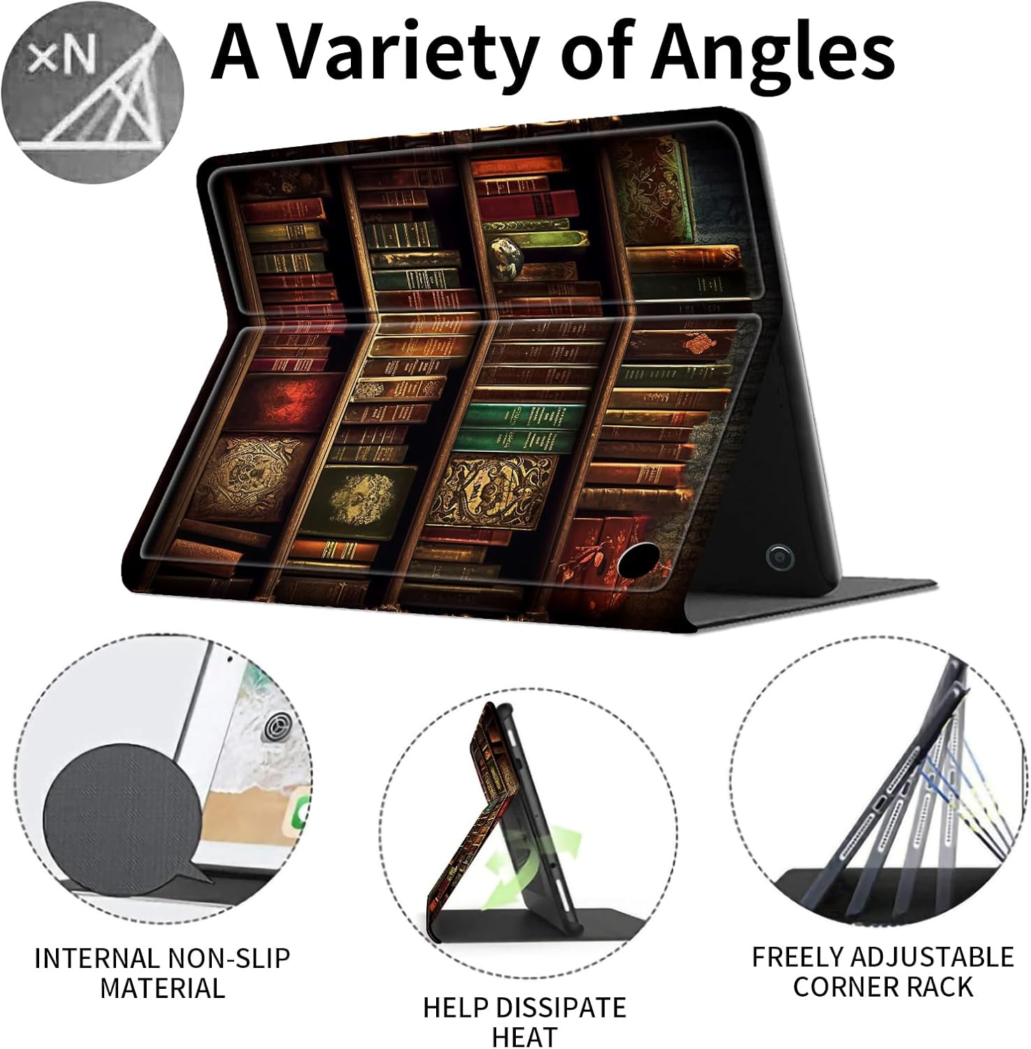 Case for All-New Amazon Fire HD 10 Tablet (13th Generation, 2023 Release),Slim PU Leather Smart Cases Covers with Auto Wake/Sleep for Amazon Kindle Fire 10.1 inch Tablet，Vintage Bookshelf
