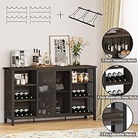 Vista 3 de FATORRI Gabinete de bar de vinos para licor y vasos, gabinete de barra de café industrial, aparador de granja y gabinetes de buffet