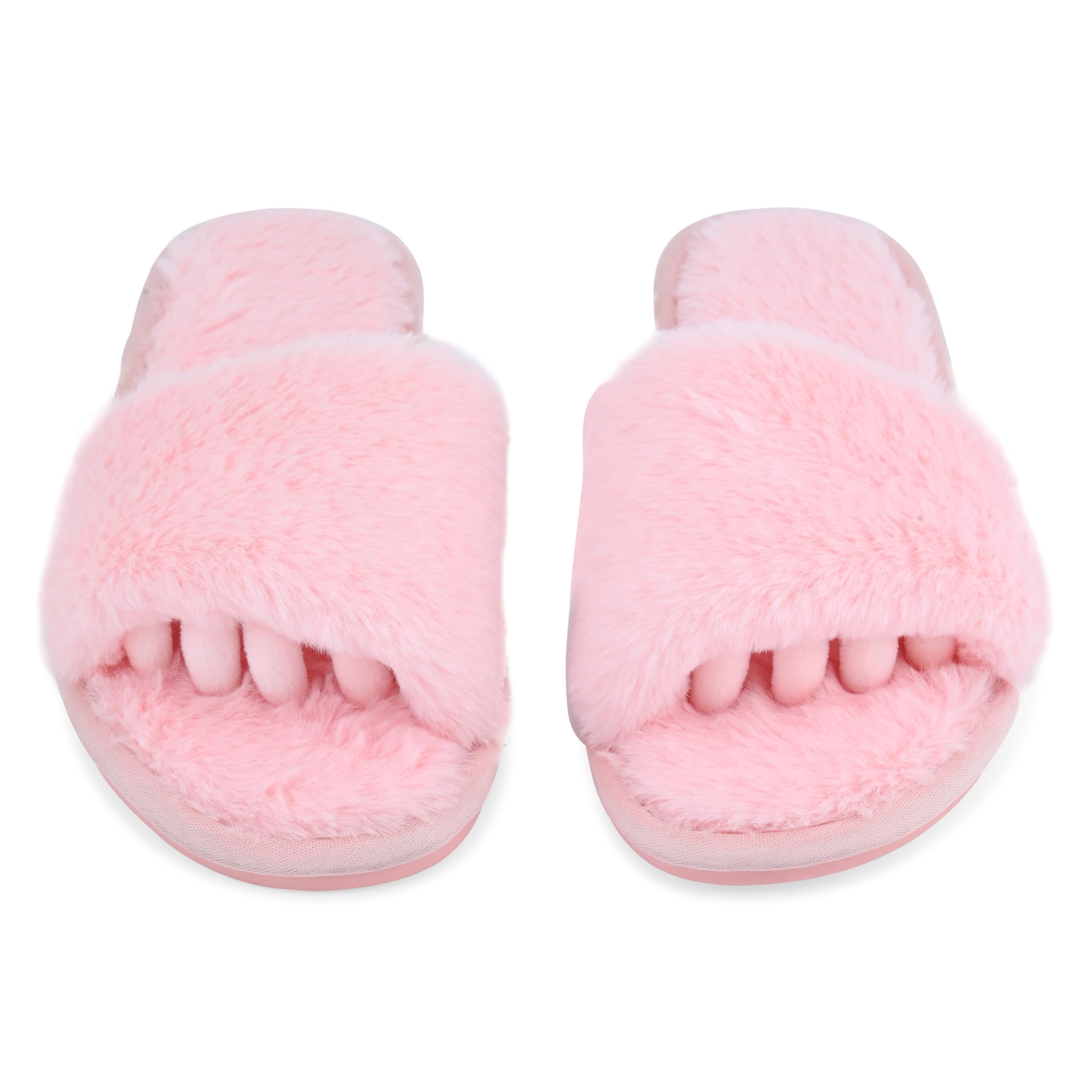 Pedi Couture Fuzzy House Slippers for Women - Soft & Comfortable Womens Slippers with Open Toe Separators - Cute All Day Wear Casual Slip on Ladies