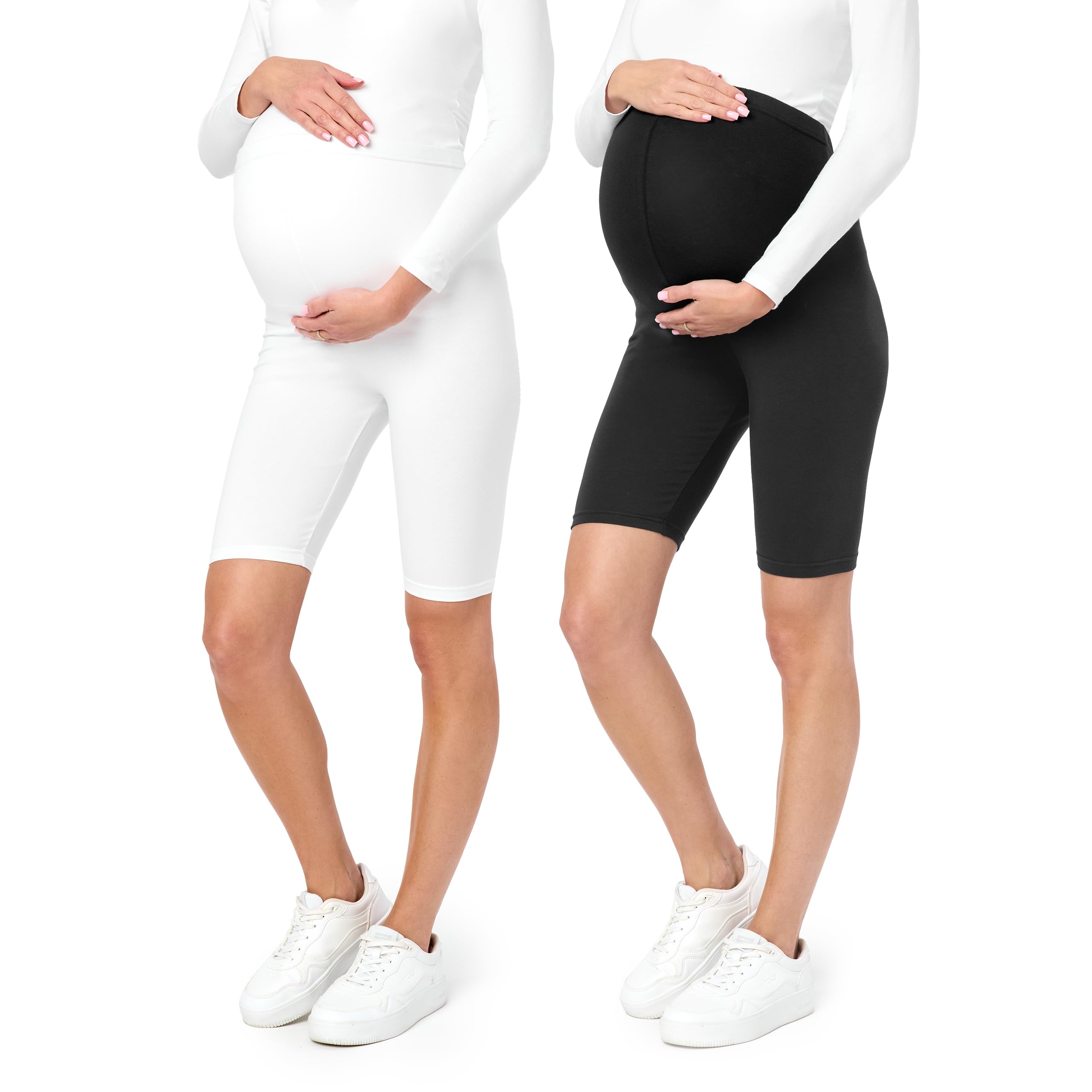 Be Mammy Damen Kurze Umstandsleggings 2er Pack Bequeme und Schwangerschaftsleggings aus Baumwolle Umstandshose Umstandsmode für Sommer BE20-228