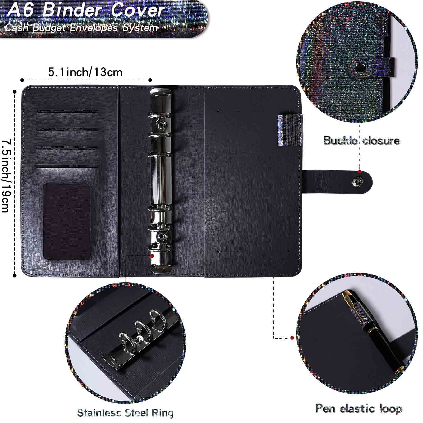 Classeur Budget A6 Français - 12 Enveloppes Transparentes, 12 Feuilles De Budget, Cuir PU étoilé Violet