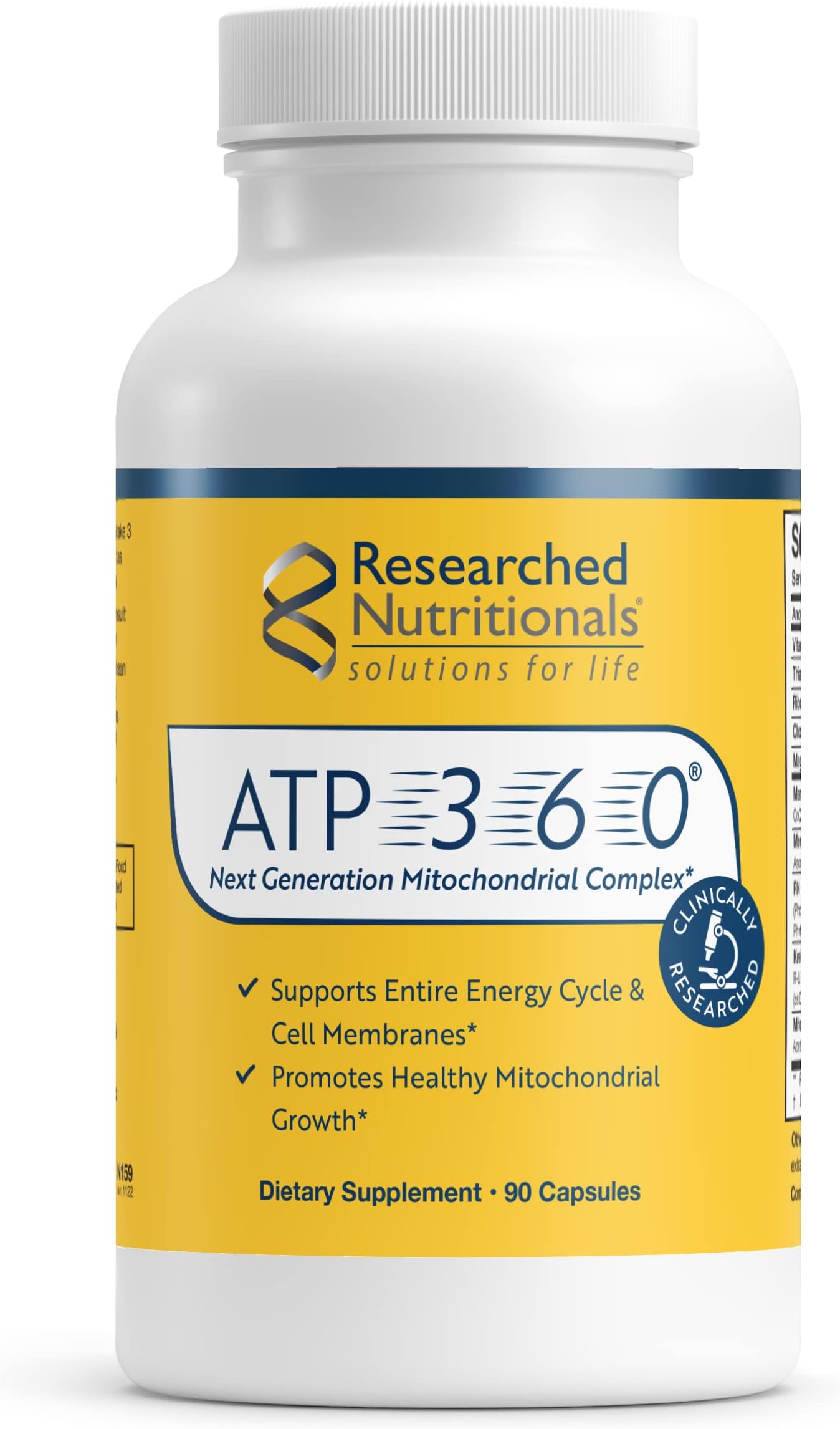 Researched Nutritionals ATP 360 - Mitochondrial Supplements to Support Entire Energy Cycle & Cell Membranes - Clinically Researched ATP Supplements, High Dose CoQ10, R-Lipoic Acid & PQQ, 90 Capsules