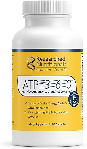 Researched Nutritionals ATP 360 - Complejo de energía mitocondrial y celular - Suplemento de ácido lipoico R, fosfatidilcolina, NADH, PQQ y CoQ10