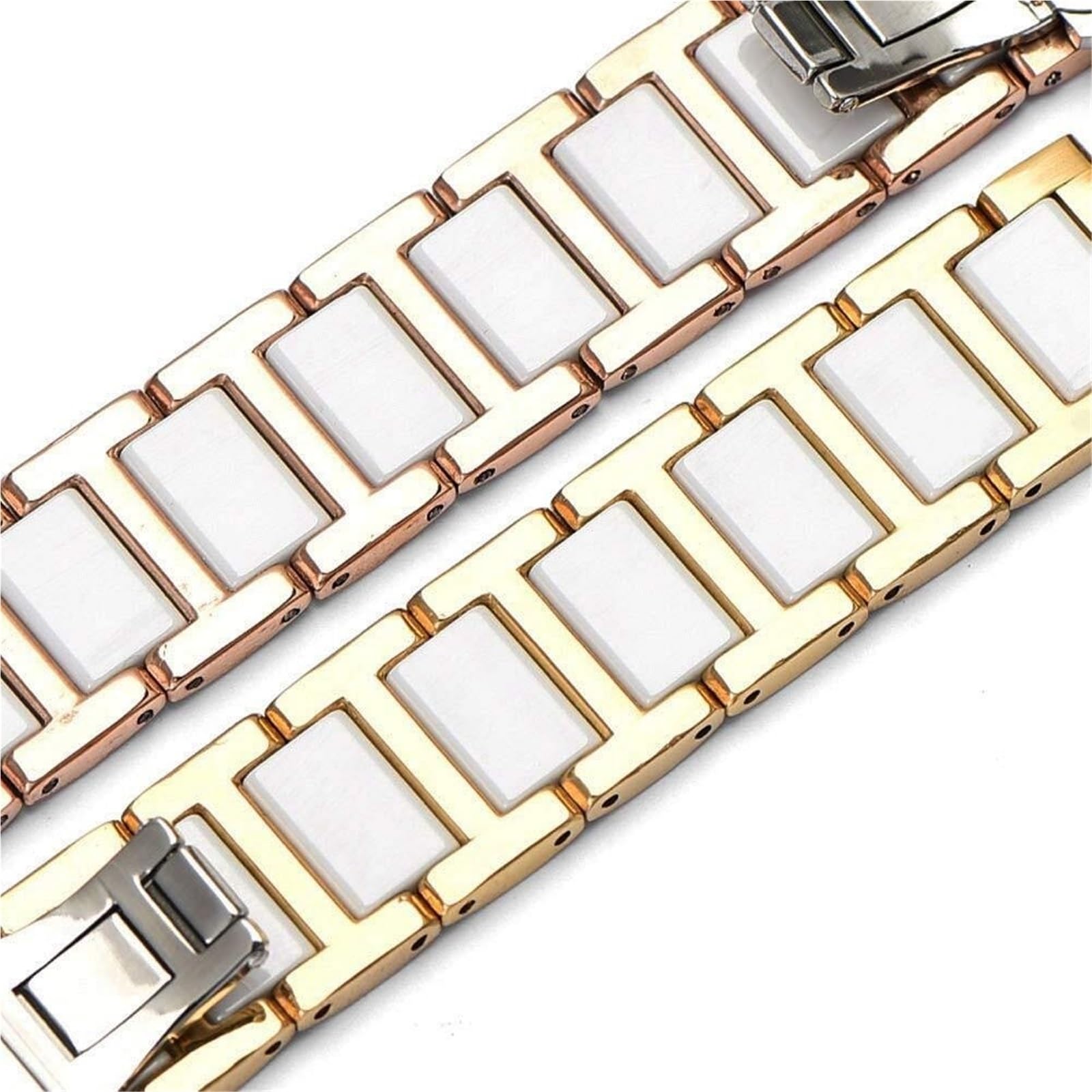 Correa de cerámica Universal para Reloj (14 mm, 16 mm, 18 mm, 20 mm y 22 mm) con Cierre desplegable de liberación rápida (Plata y cerámica Negra de 16 mm)