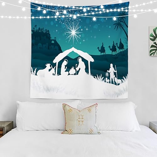 Miniatura 2 de BaoNews Tapiz de escena de Cristo de Navidad, estrella de Navidad y manteles grandes de poliéster para colgar en la pared, tapiz para dormitorio,