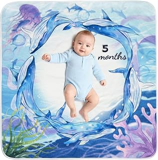 Swadding Blankets Blanket Throws Baby Monthly Milestone Blanket Soft Flannel Blanket for Boy & Girl, Baby Shower with Milestone Numbers and Frame, Large 47x47 Inches
