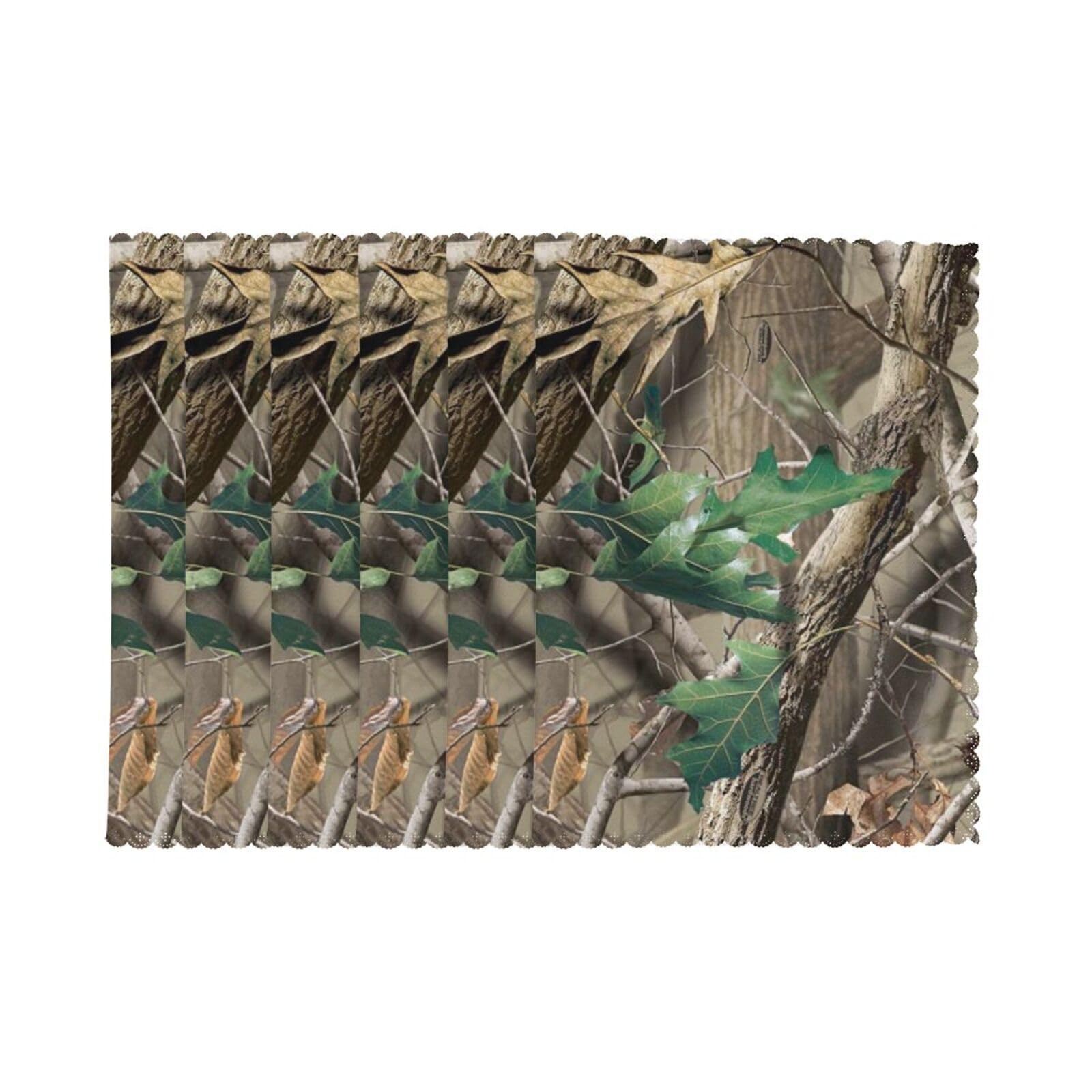 6 PCS Heat Resistant Placemat 45x30 CM, Hardwoods Green Camouflage Printed Non-Slip Place Mats for Kitchen Dining Table Indoor Outdoor