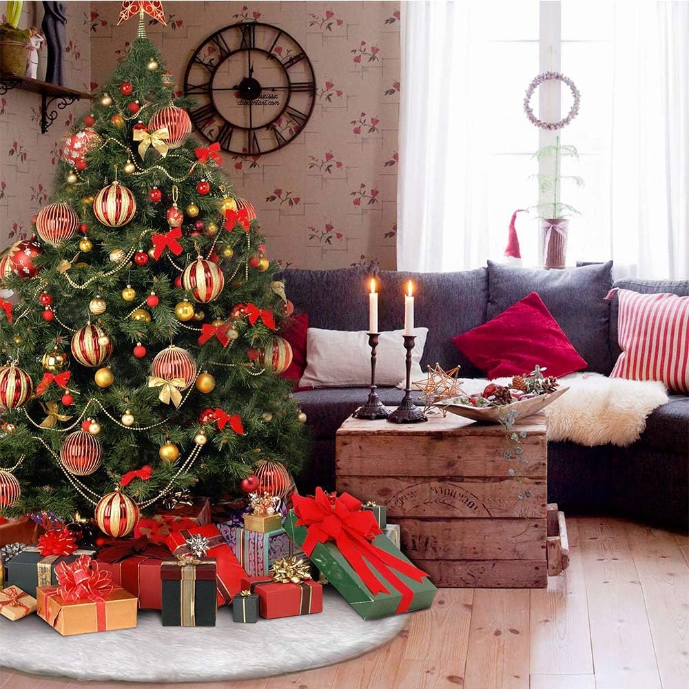 Tenrany Home30 inches Christmas Tree Skirt Pure Faux Fur Xmas Base Soft Snow White Christmas Tree Mat Cover for Christmas Decorations Ornaments (Pure White, 78cm)