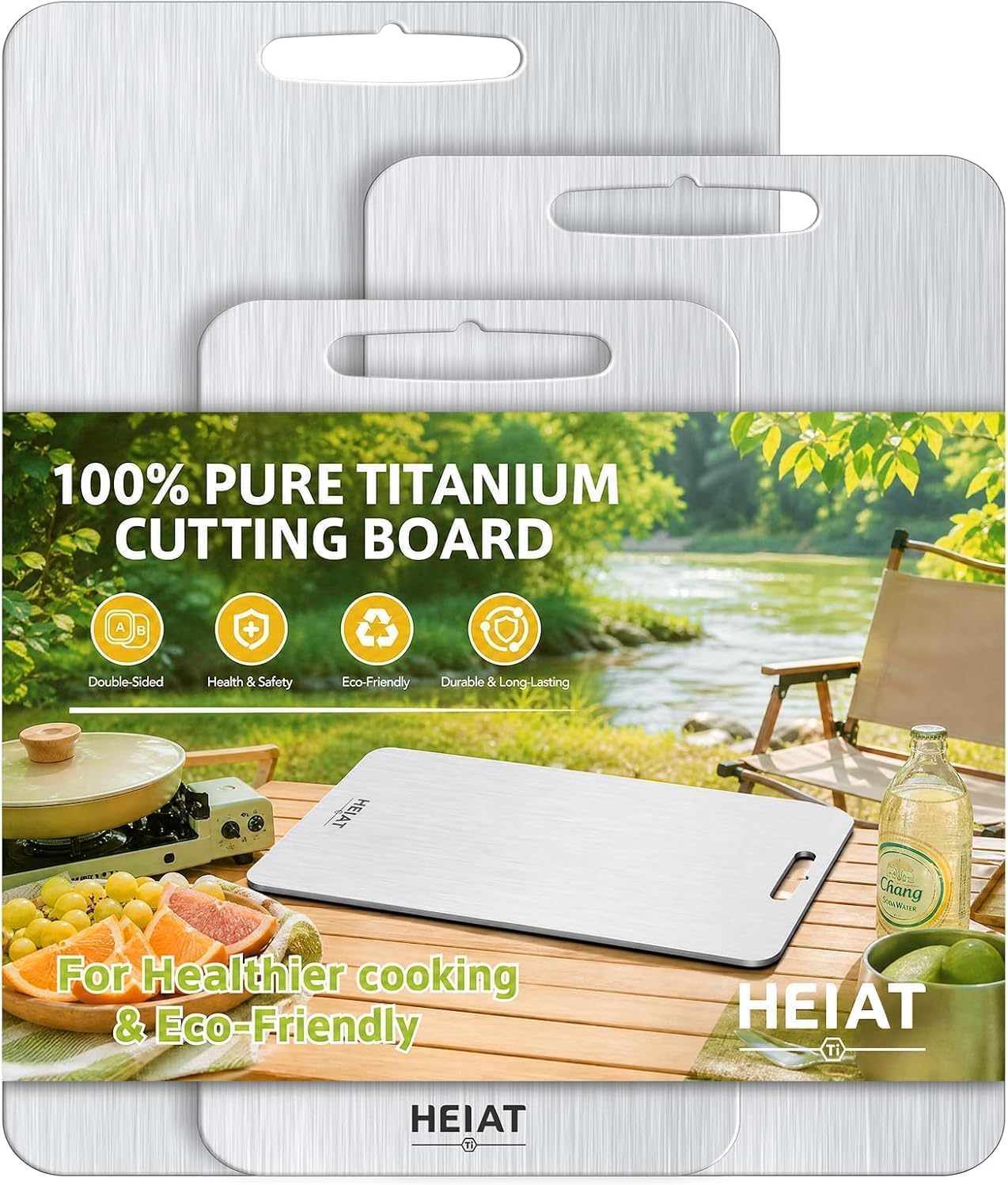 [2026 New Upgraded] Titanium Cutting Board Set of 3, 100% Pure Titanium Cutting Boards for Kitchen,Non-Slip Double-Sided Chopping Boards for Raw &amp; Cooked Food, Non-Toxic, Dishwasher Safe (M+L+XL)
