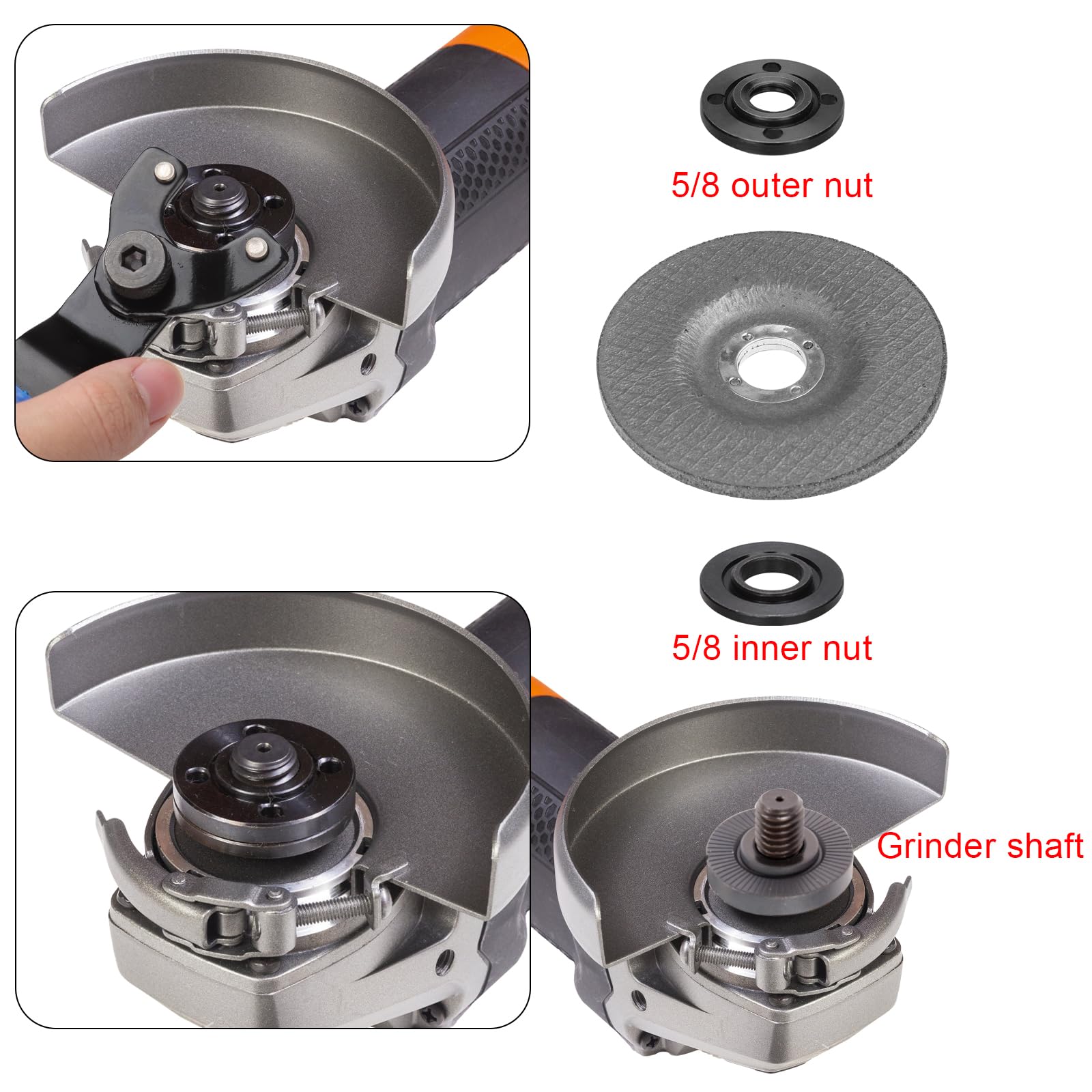 Clé pour Meuleuse d'Angle, Réglable, Clé à Molette avec 4 Pièces Écrous à Bride de Meuleuse 1,59cm-11 Compatible avec Dewalt Milwaukee Makita Bosch Ryobi Black Decker Pièces de Meuleuse