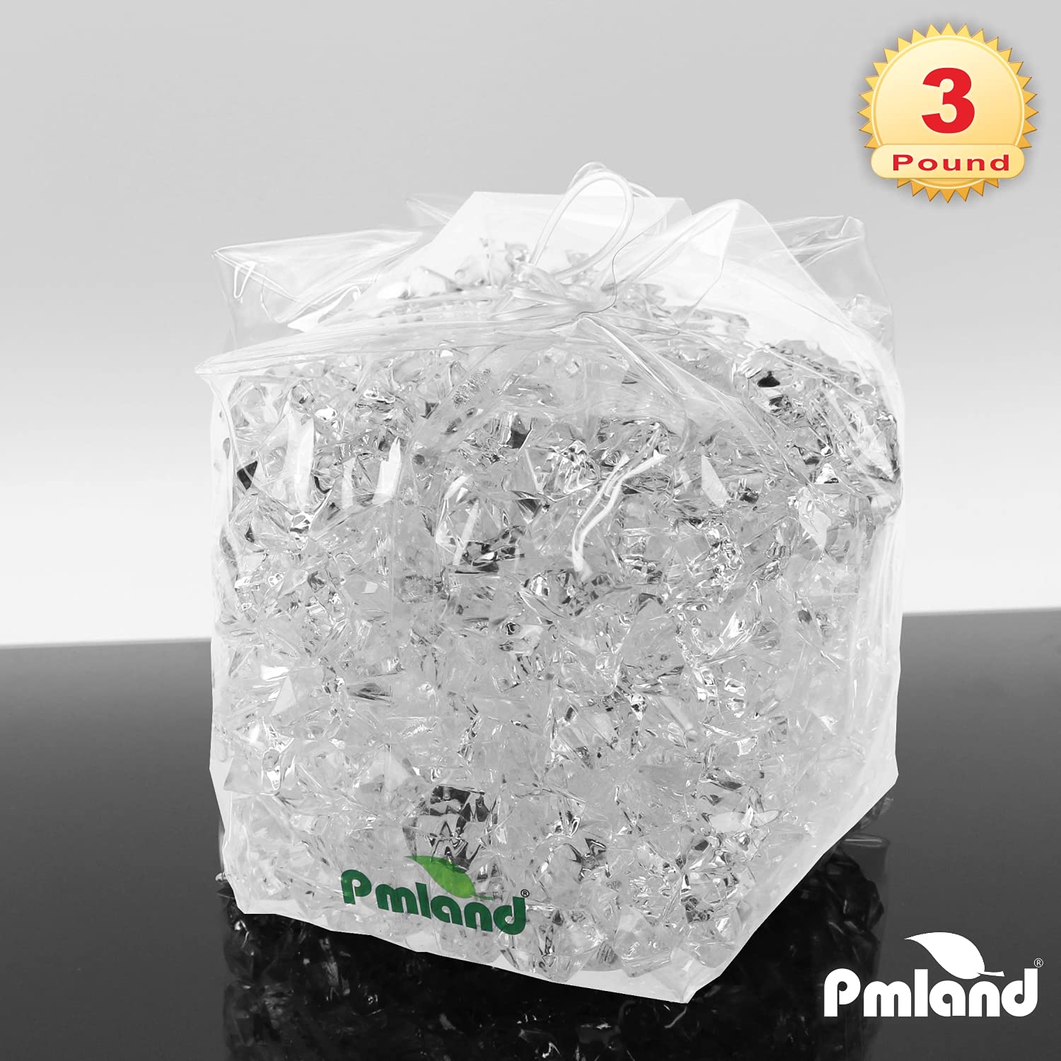 PMLAND Clear Acrylic Ice Rocks Crystals Gems 1 Inch Length 3 lbs Bulk Bag for Vase Filler