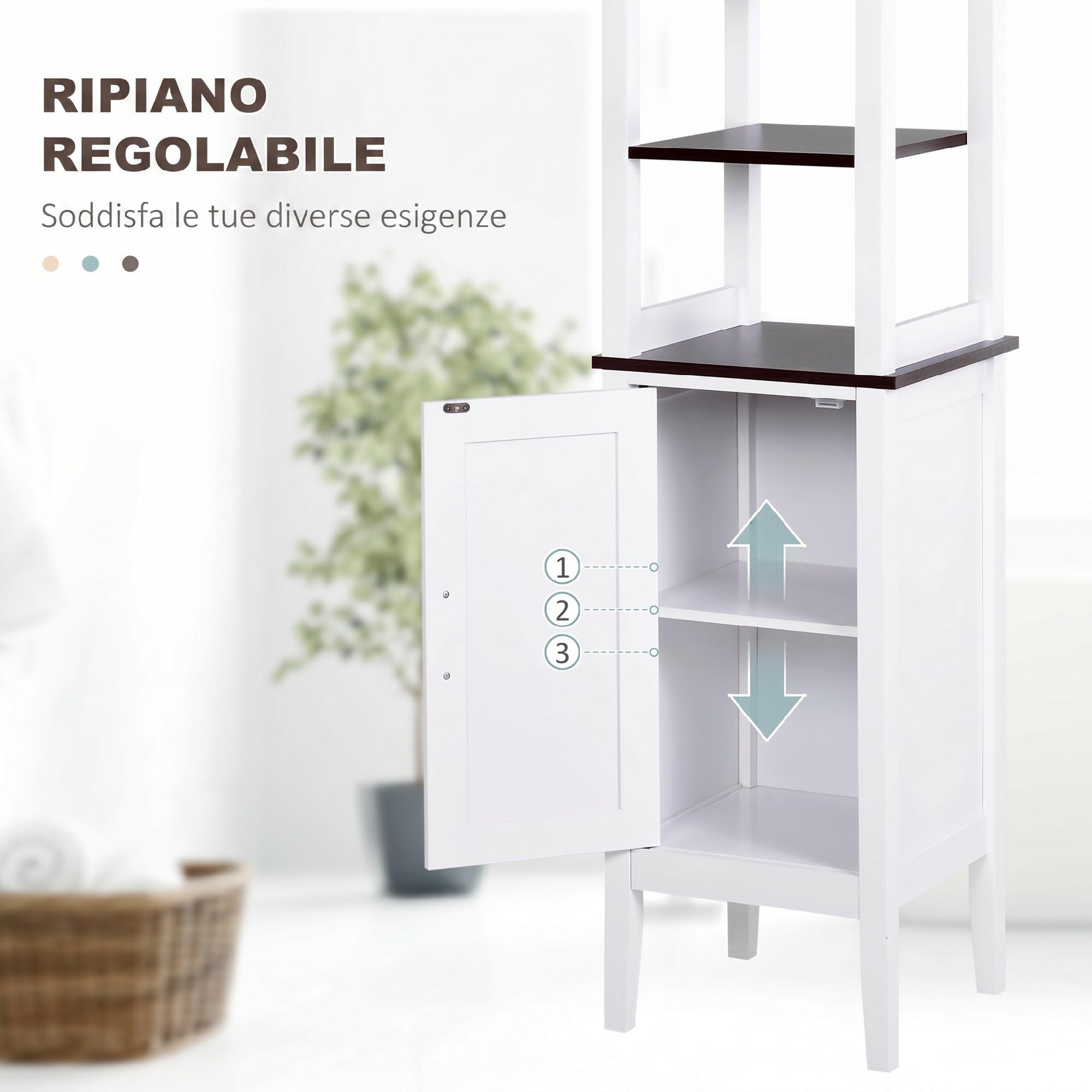 HOMCOM Mobile Bagno Alto Stretto con 3 Ripiani Aperti 40x38x162.5 cm Bianco | Mobiletto Bagno Salvaspazio, Ripiano Regolabile, per Lavanderia
