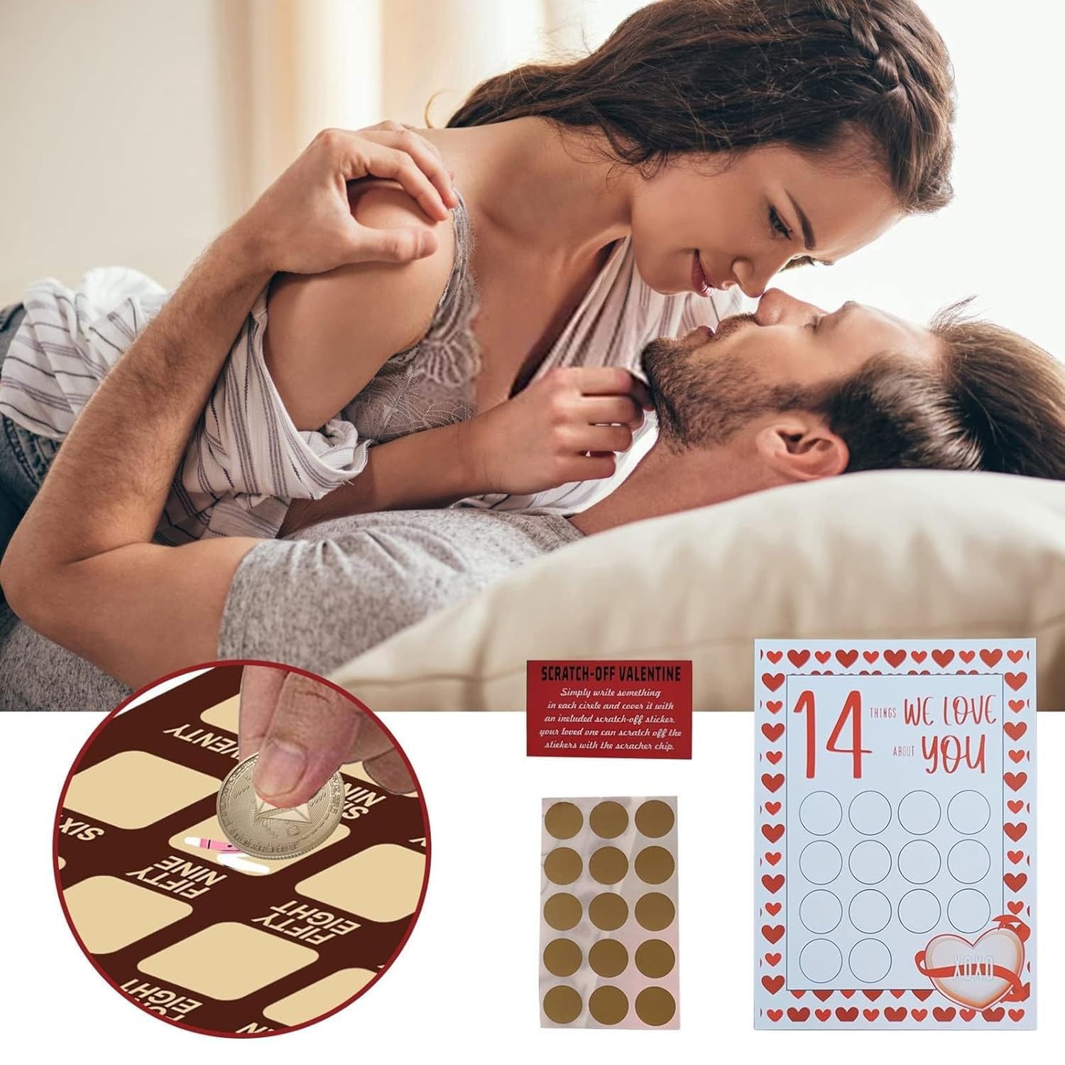 Tarjetas para rascar de San Valentín, 14 cosas que amo sobre ti, 14 tarjetas para rascar, calendario de Adviento del día de San Valentín para él, ella, marido, esposa, novia, novio (A-I Love)