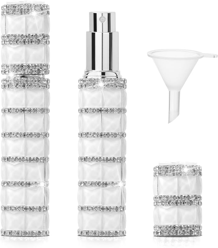 Frasco atomizador recarregável para perfume TTOYOUU, 12 mL, com strass e funil, branco, 1 unidade
