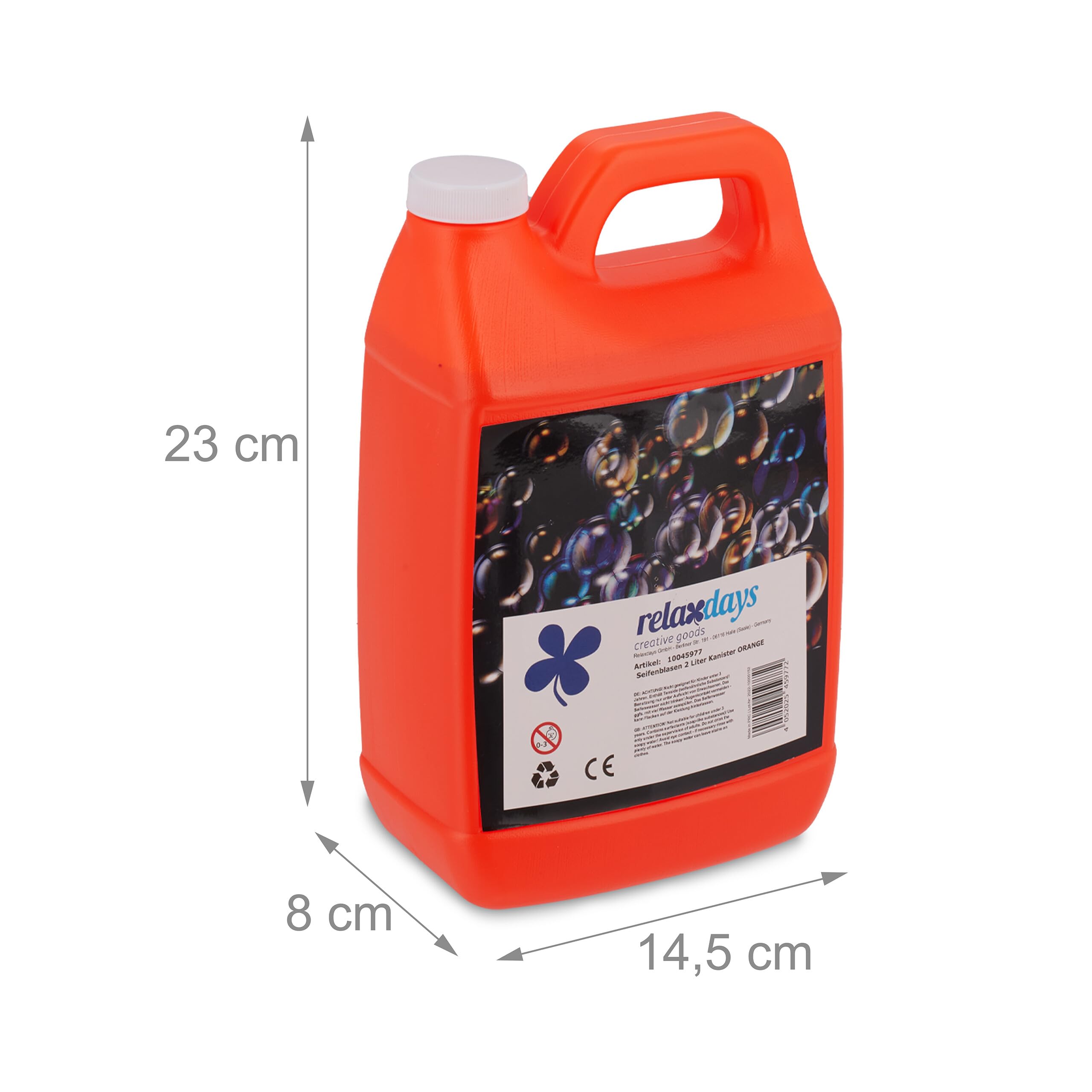 Relaxdays Bidón De Jabón Líquido Para Burbujas 4L – Recambio Gigante Para Máquinas, Pistolas Y Pomperos, Fácil De Usar, Ideal Para Fiestas Y Cumpleaños