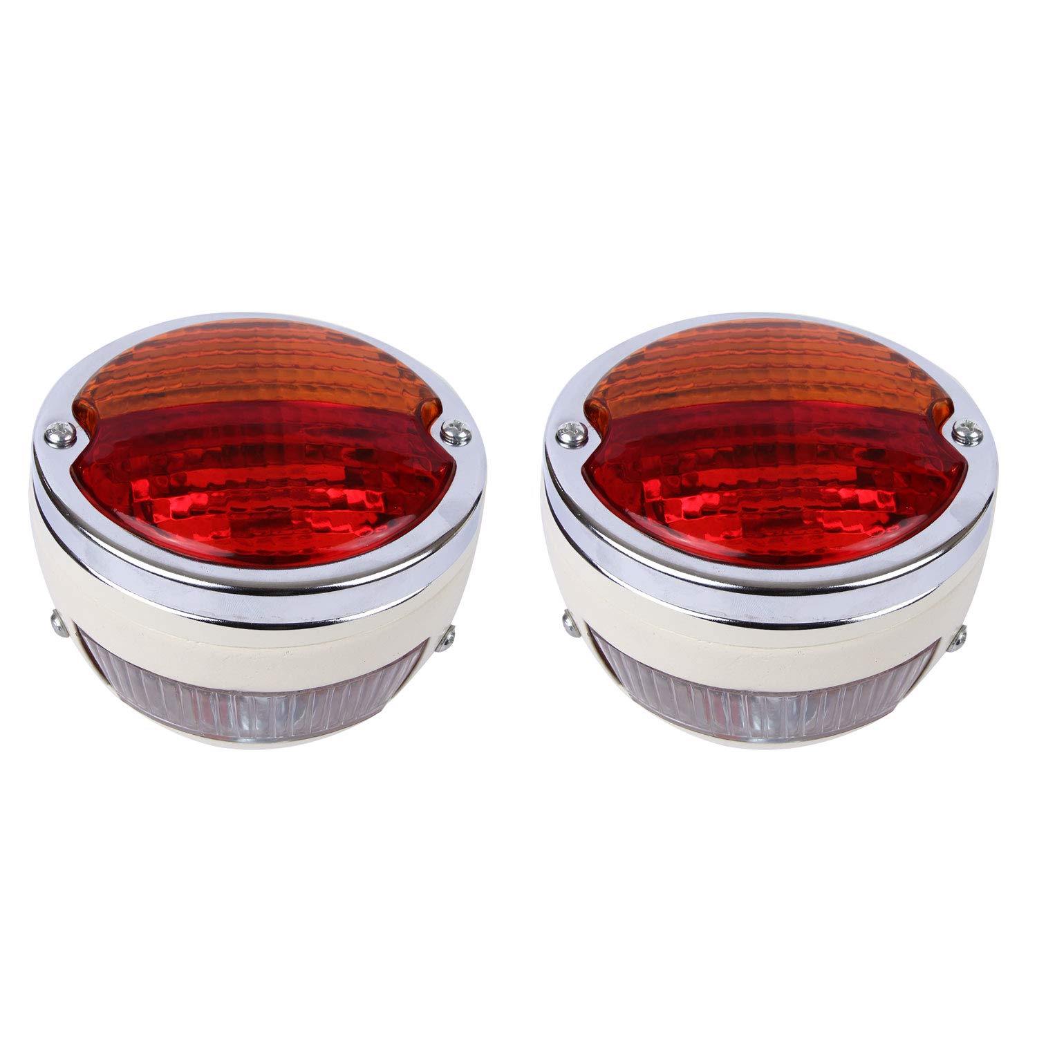 Par de Luces Traseras | Ámbar/Lente I para Jeep Willys | Tractores John Deere y Massey Ferguson (Cromo, Blanco, 12 Voltios)