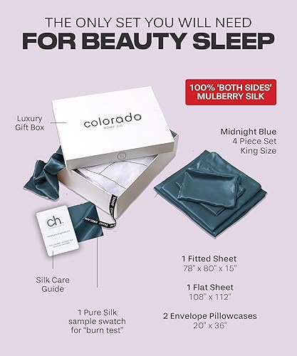 Miniatura 7 de Colorado Home Co Juego de sábanas de seda de morera, sábanas de 100 % seda, sábana encimera, sábana bajera de bolsillo profundo y funda de almohada