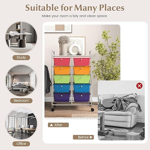 Vista 15 de LDAILY Carrito de almacenamiento con ruedas de 15 cajones, carrito rodante con cajones para aula, organizador de manualidades con ruedas con marco