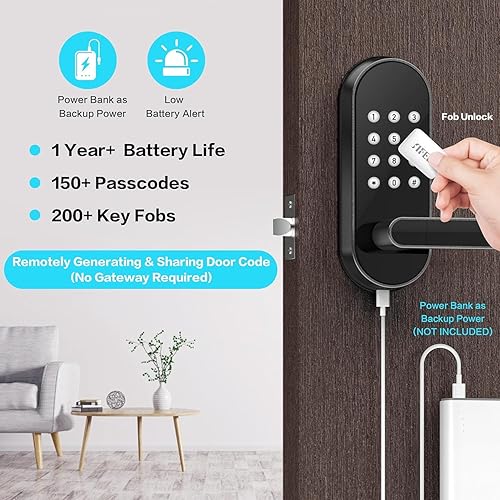 Miniatura 3 de Cerradura de puerta inteligente con teclado de entrada sin llave con asa y perilla, cerrojo digital para puertas delanteras, dormitorios, oficinas e
