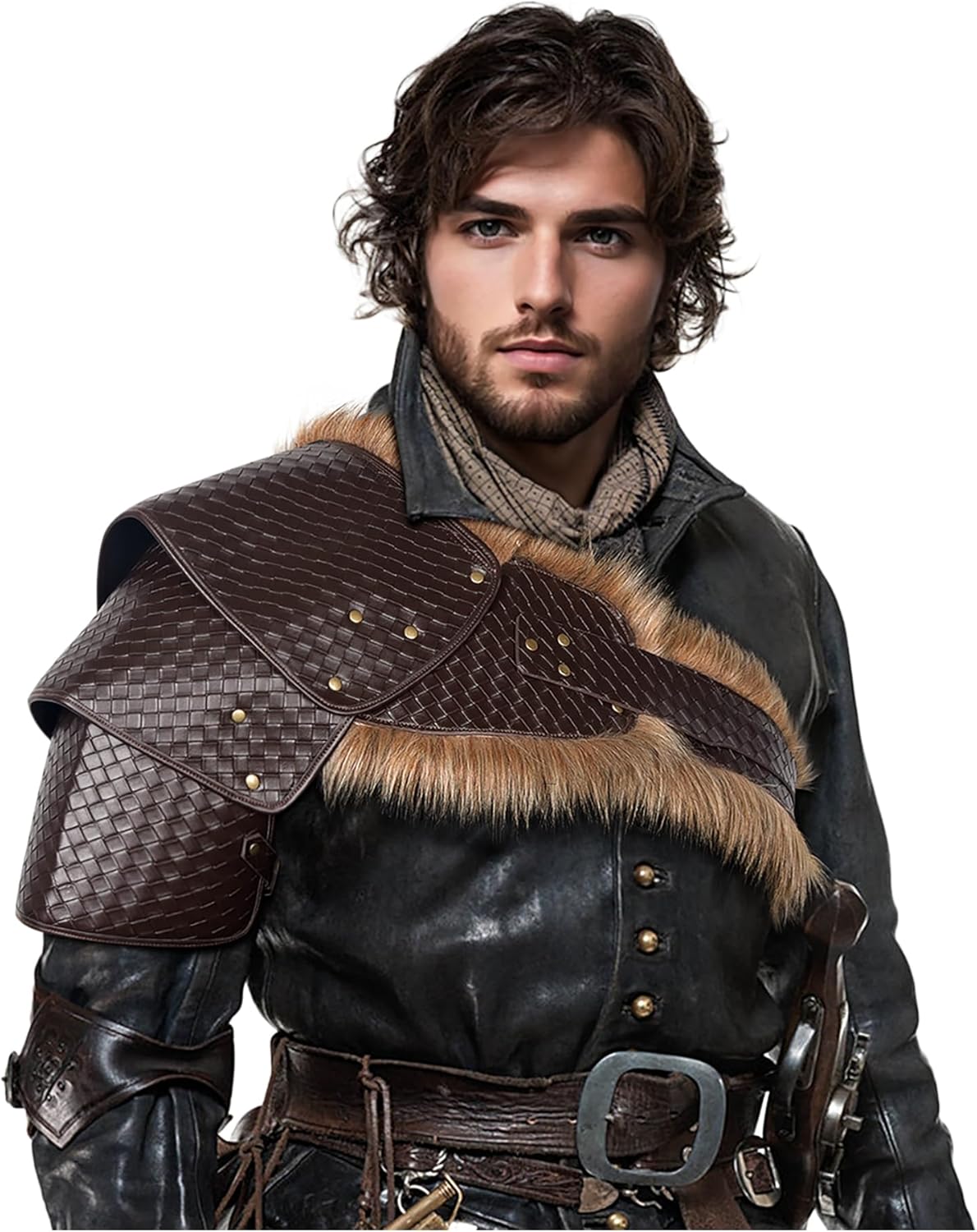 L'VOW Medieval Leather Pauldron Single Shoulder Armor Viking Accessories for Men Ren Faire LARP Cosplay - Image 2