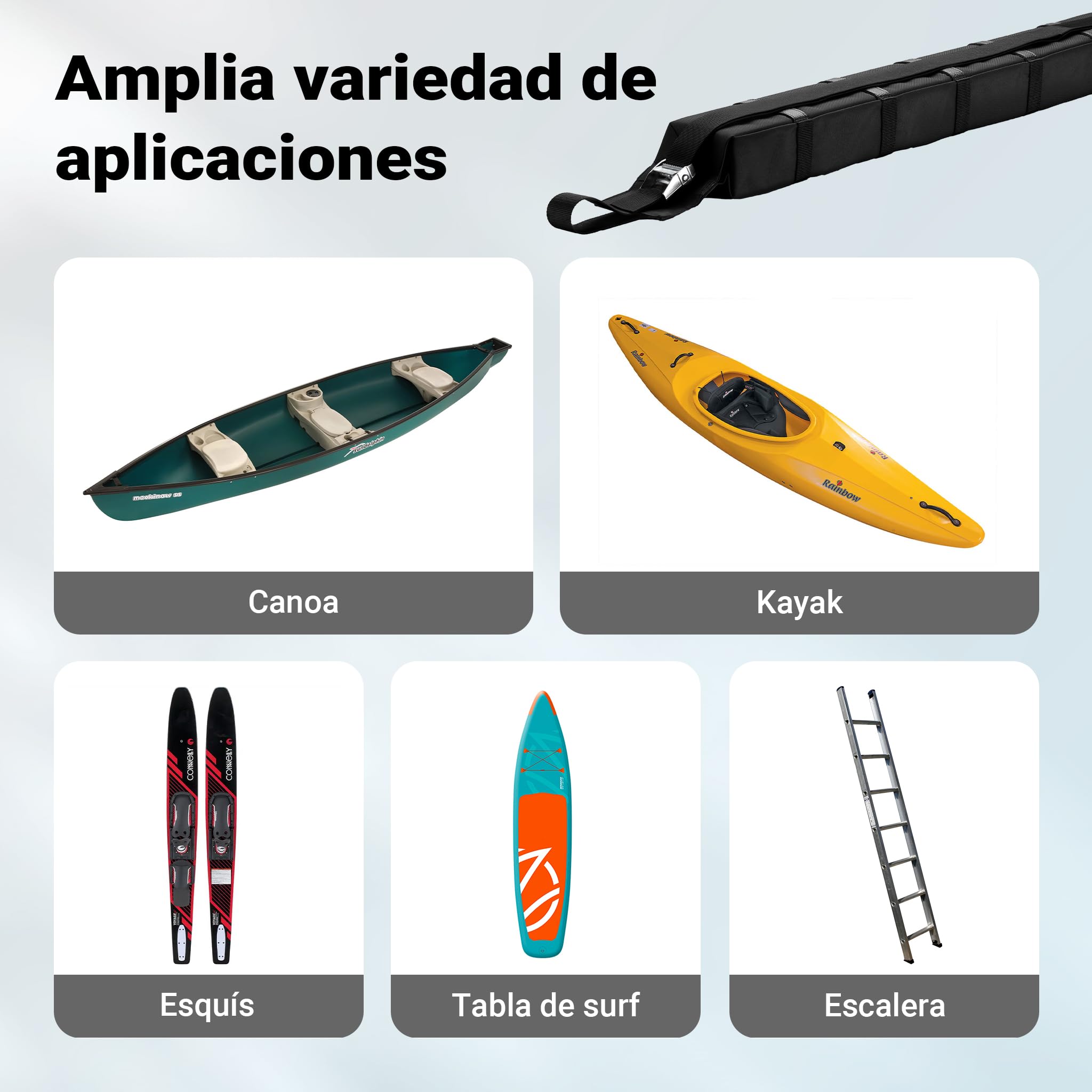 WilTec Set Barras de Techo portaequipajes acojinadas bacas Blandas Porta Kayak para Coche