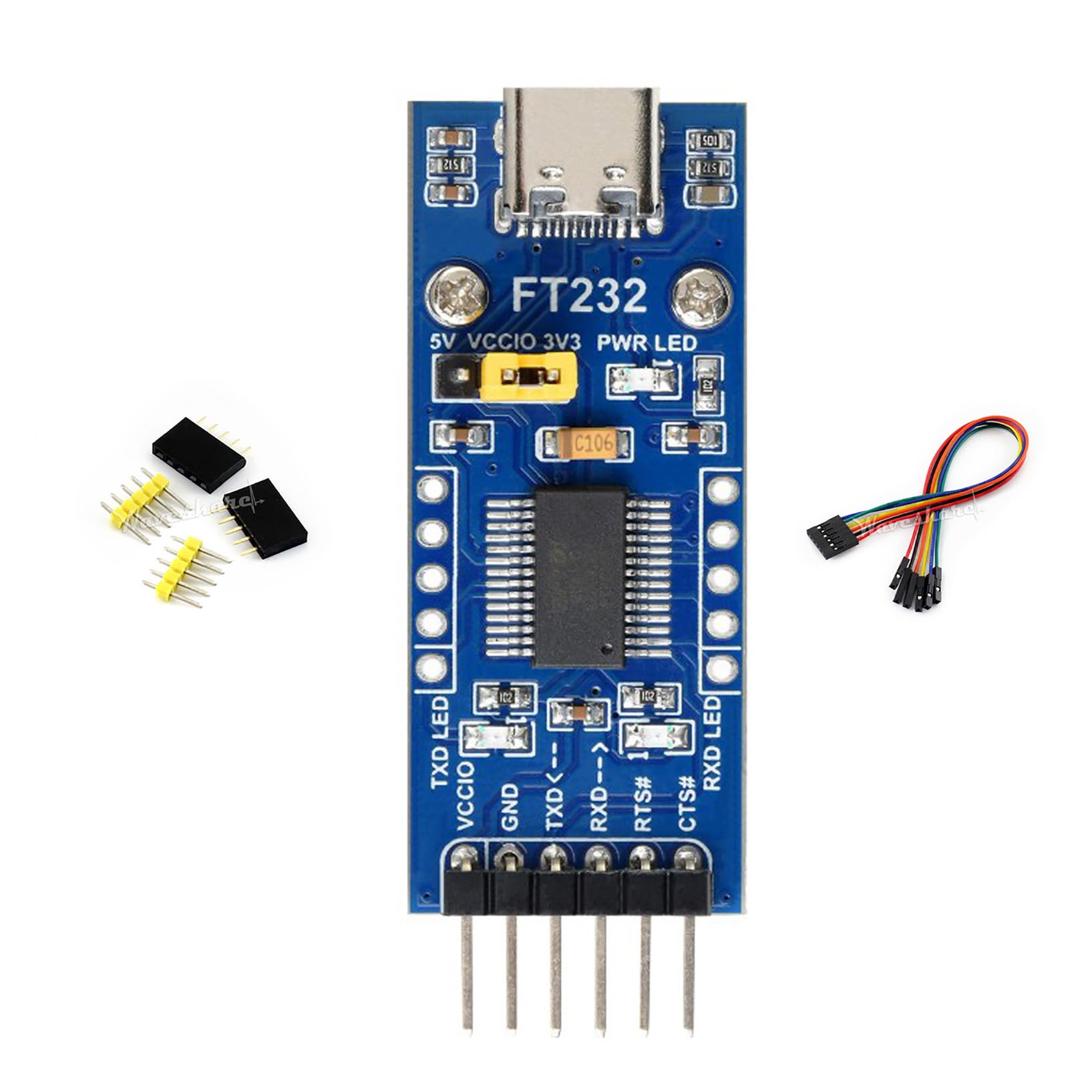 iiunius FT232 USB to TTL（UART Communication Module, USB Type C Connector, 3.3V/5V Logic Level, Compatible with Mac OS, Linux, Android, Wince, Windows