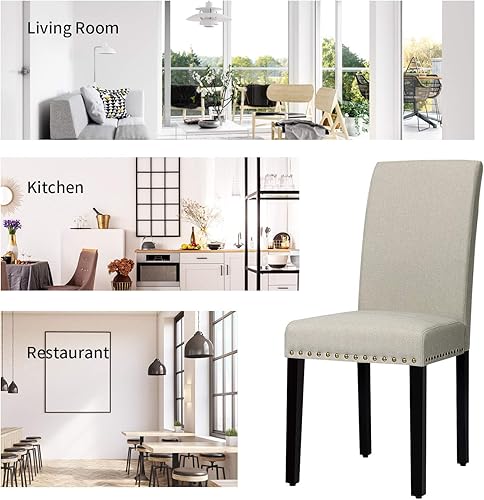 Miniatura 6 de RELAX4LIFE Juego de 4 sillas de comedor tapizadas de tela con patas de madera maciza, asiento acolchado y respaldo sin brazos, juego de sillas de