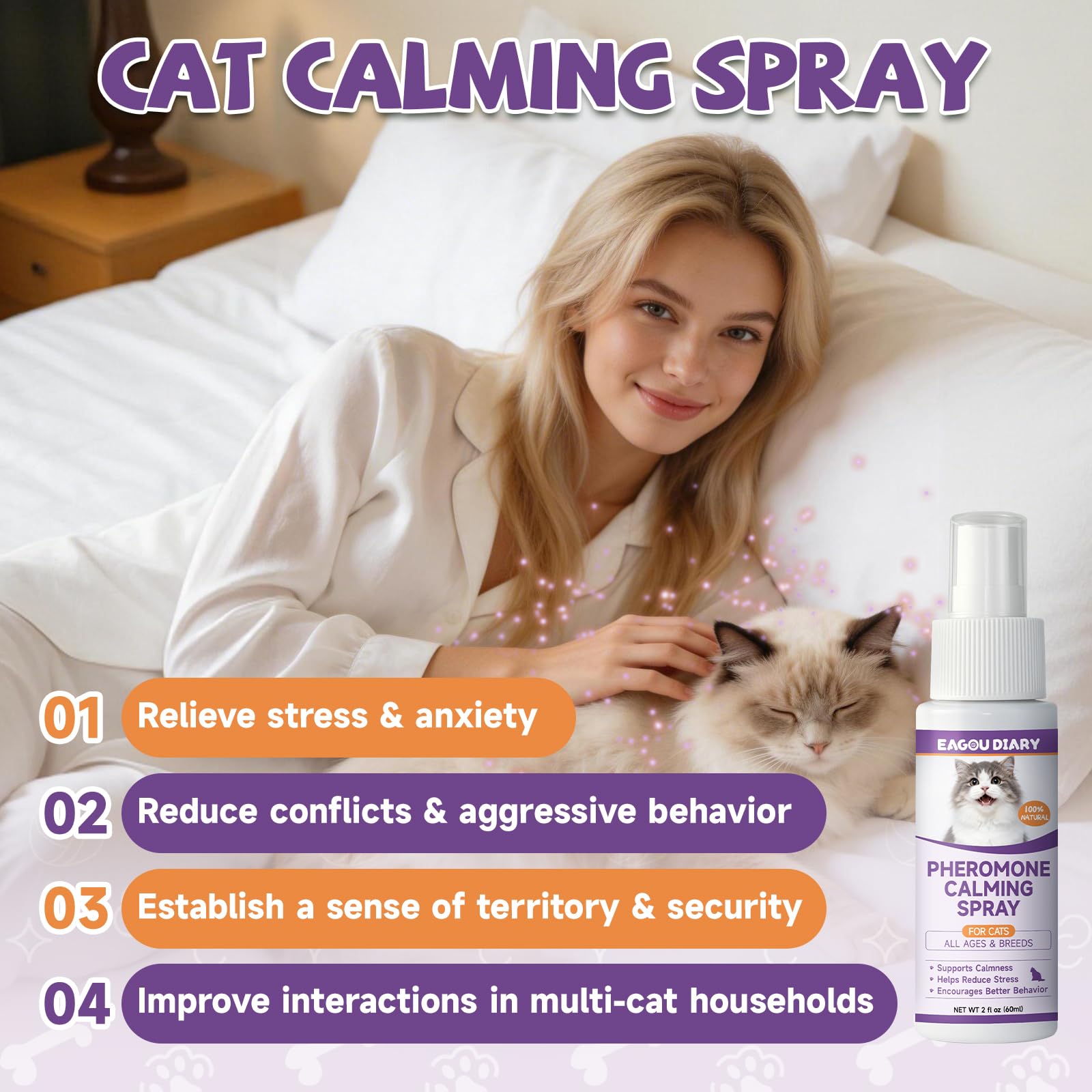Katzen Beruhigungs spray, Stress Aggression Angst Kämpfe Miauen Umzug 60ML | Reisen, Beruhigungs Katzen spray felinen Pheromonen, Sprüh es auf die Katze Pheromonen Spray
