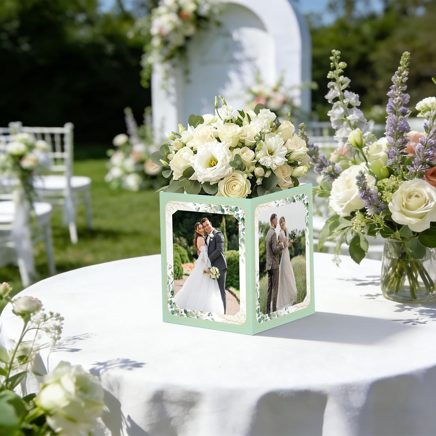 AnyDesign 12 Pcs Wedding Photo Centerpiece Boxes for Table Picture Display Green Eucalyptus Greenery Leaves Photo Props Box Frame for Wedding Bridal Shower Party Decor Flower Arrangement image 5