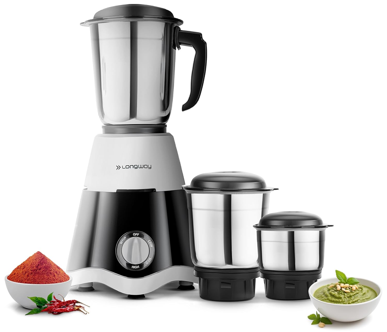 Longway Supreme Dlx Mixer Grinder with 3 Jars for Mixing, Grinding, Juicing | 2 Years Warranty (Gray & Black, 750 W)