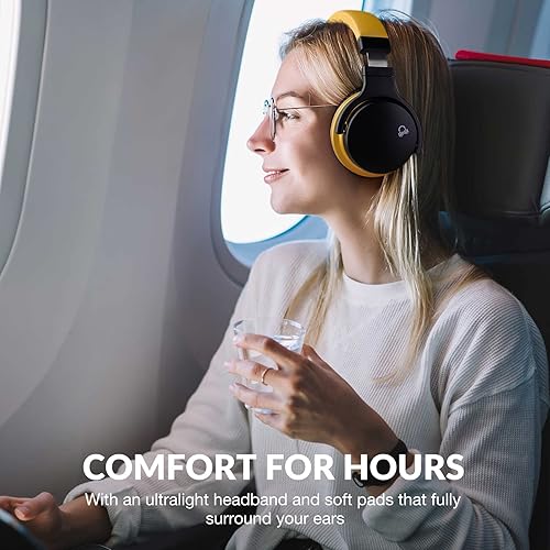 Miniatura 5 de MOVSSOU E7 Auriculares con cancelación activa de ruido, auriculares Bluetooth inalámbricos sobre la oreja con micrófono graves profundos, cómodas