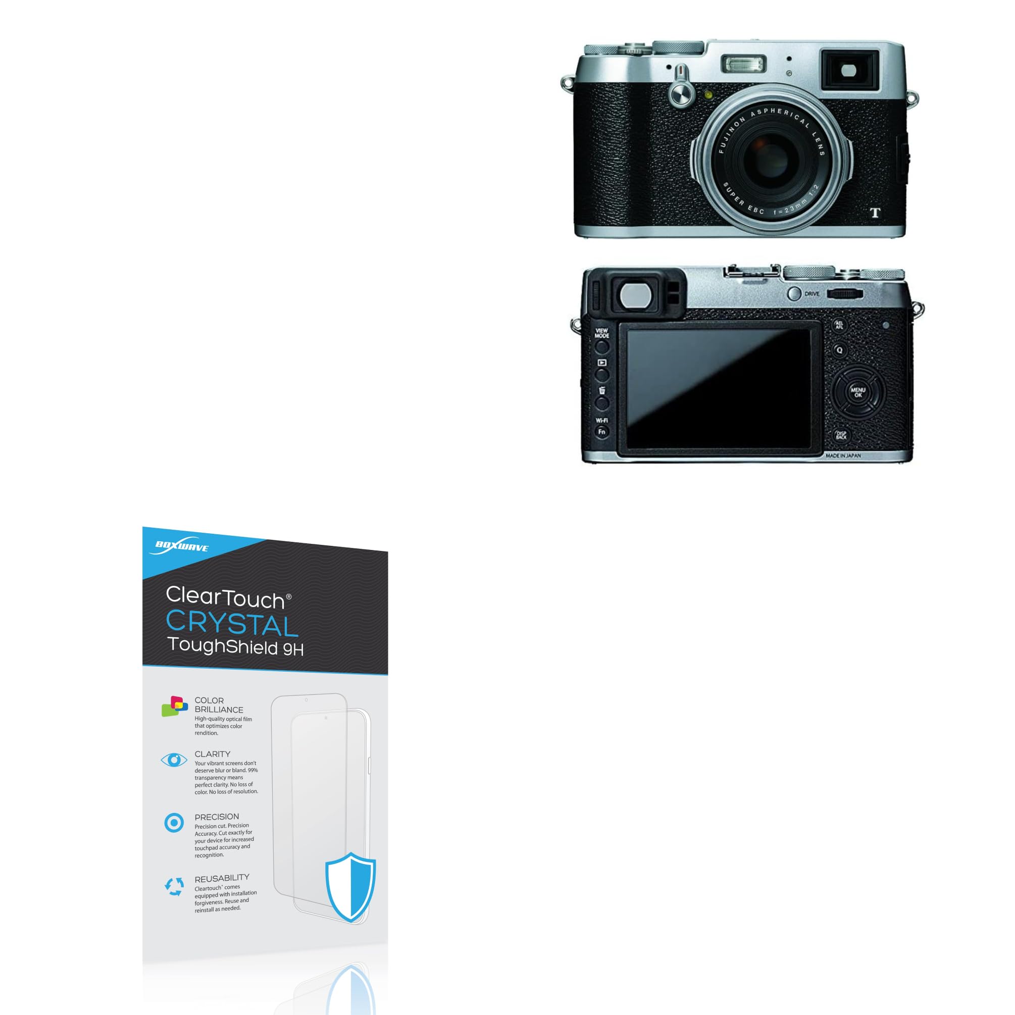 BoxWave Screen Protector Compatible With Fujifilm x100T - ClearTouch Crystal ToughShield 9H (2-Pack), Clear 9H Tough Flexible Film Screen Protector