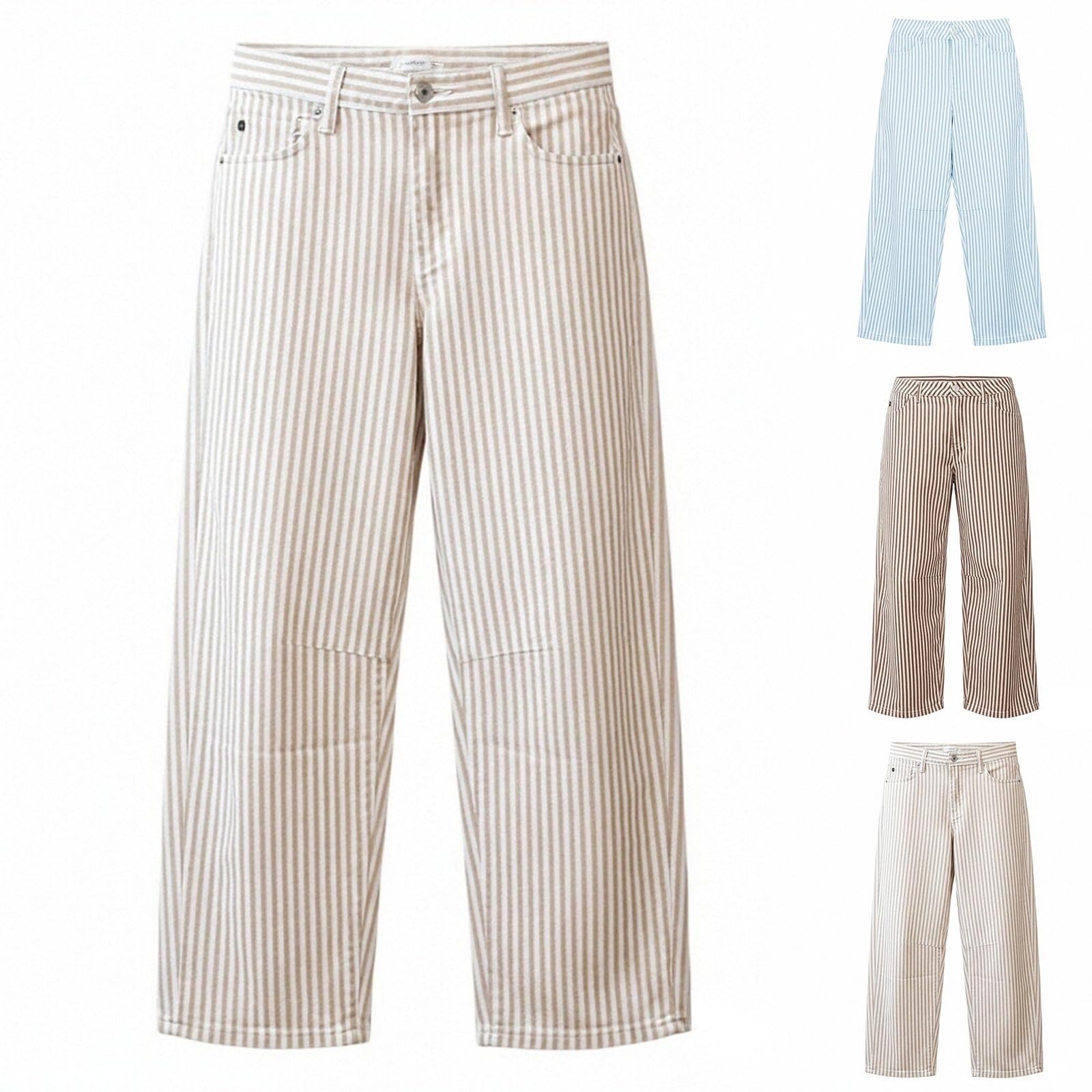 Pantalones de verano para mujer, ligeros, anchos, de tela, a rayas, para el tiempo libre, para exteriores, corte regular, pantalones de relajación, pantalones de playa, pantalones de verano
