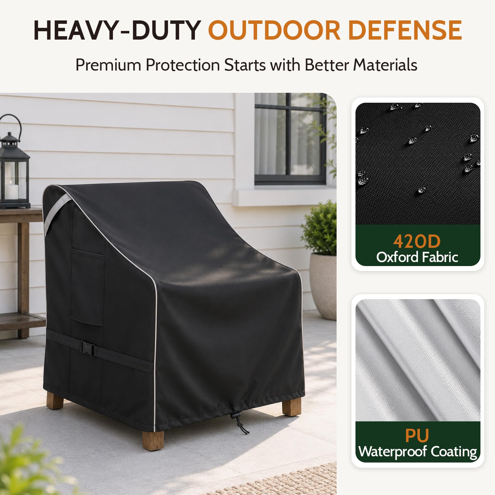 COSFLY Coperture impermeabili per mobili da giardino, confezione da 2, resistenti, adatte fino a 81 x 94 x 91 cm (larghezza x profondità x altezza) (nero)