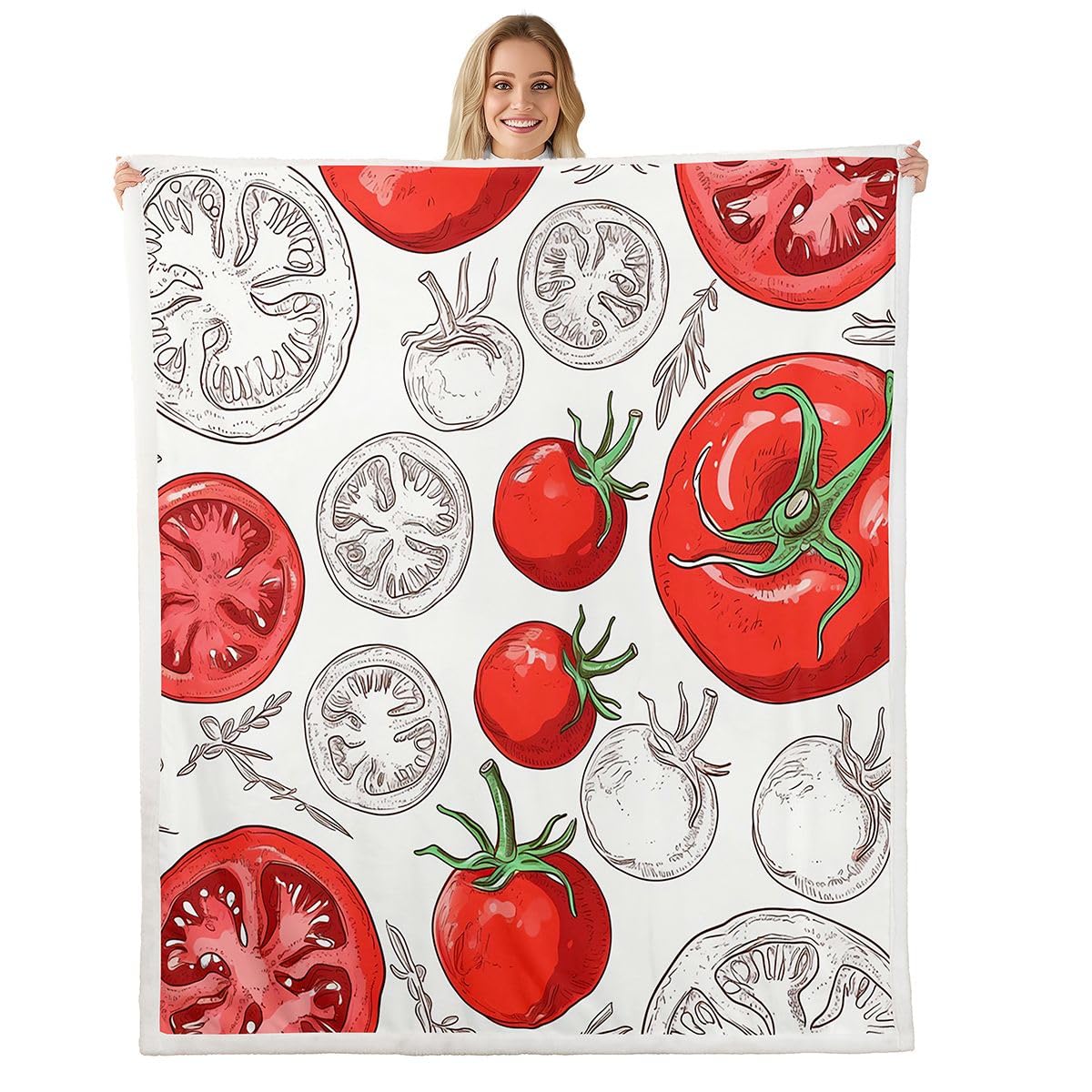 Erosebridal Tomato Throw Blanket Red Tomato Bed Blanket Tomato Seed Branch Fuzzy Blanket Summer Food Vegetables Fruit Plush Blanket, Throw Size, Grey