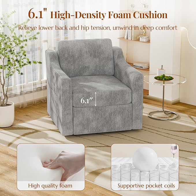 Sillón Giratorio 360° de 2 Piezas, Gris, Tela, Moderno miniatura 5