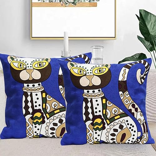 Miniatura 4 de Paquete de 2 fundas de almohada cuadradas decorativas bordadas con arte abstracto para sofá, sillón, casa rural de patio, jardín, 18 x 18 pulgadas