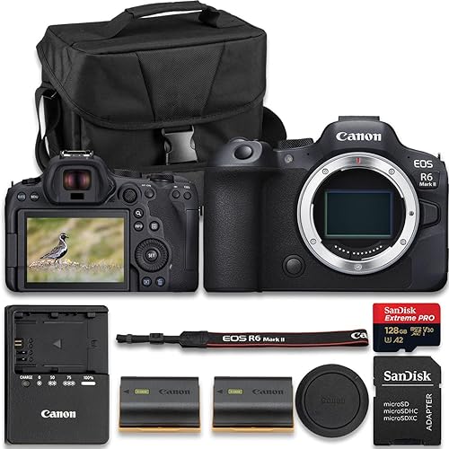 Canon EOS R6 Mark II Mirrorless Camera with Extra LP-E6NH Lithium-Ion Battery + SanDisk Extreme Pro 128GB Memory Card + Camera Carrying Case (11pc Bundle)