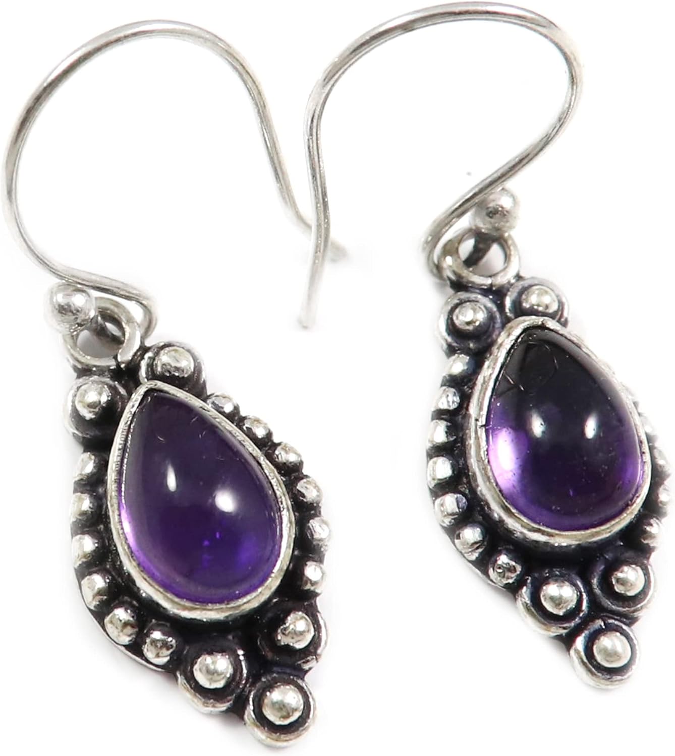 Goyal Exports 925 Sterling Silver Blue Sunstone Lab-Created Black Onyx Amethsyt Gemstone Silver Drop Dangle Earring Handmade Jewelry SEG139