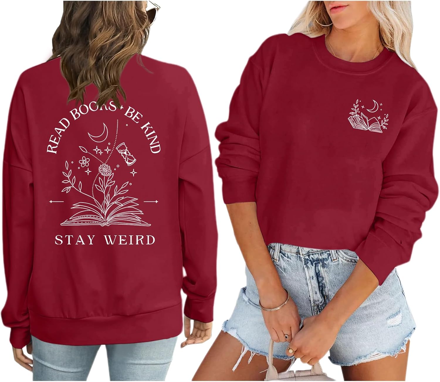 Zoemghc Book Sweatshirts for Women Read Books Be Kind Stay Weird Graphic Sweatshirt Bookish Bookworm Gifts Reading Hoodie